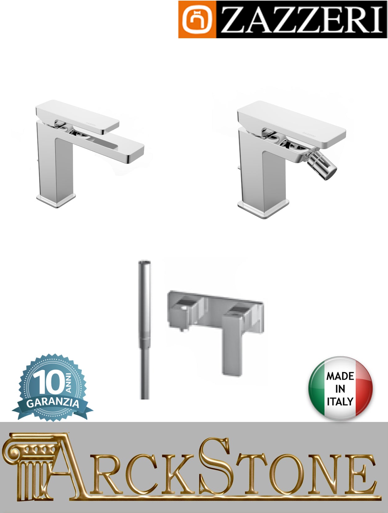 Rubinetteria bagno completa Zazzeri Qquadro finitura ottone cromato miscelatore lavabo bidet vasca deviatore appoggio monoforo parete esterno rubinetto fontana acqua doccetta mano flessibile piletta scarico garanzia 10 anni made in italy