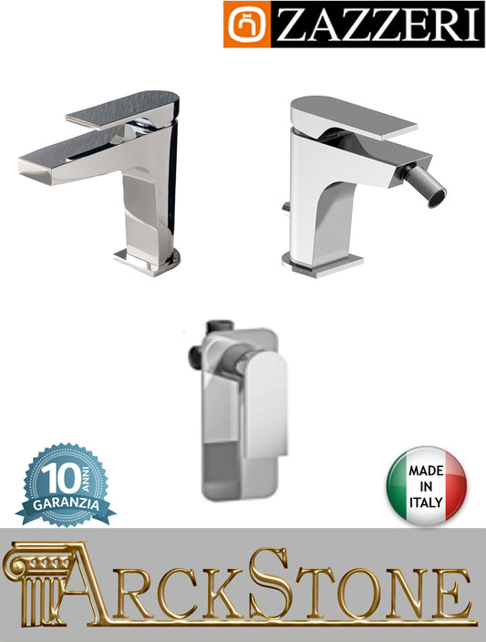 Rubinetteria bagno completa marca Zazzeri modello 100 finitura ottone cromato miscelatore lavabo bidet doccia appoggio monoforo parete incasso rubinetto arredo muro mix fontana acqua doccetta mano flessibile piletta scarico garanzia 10 anni
