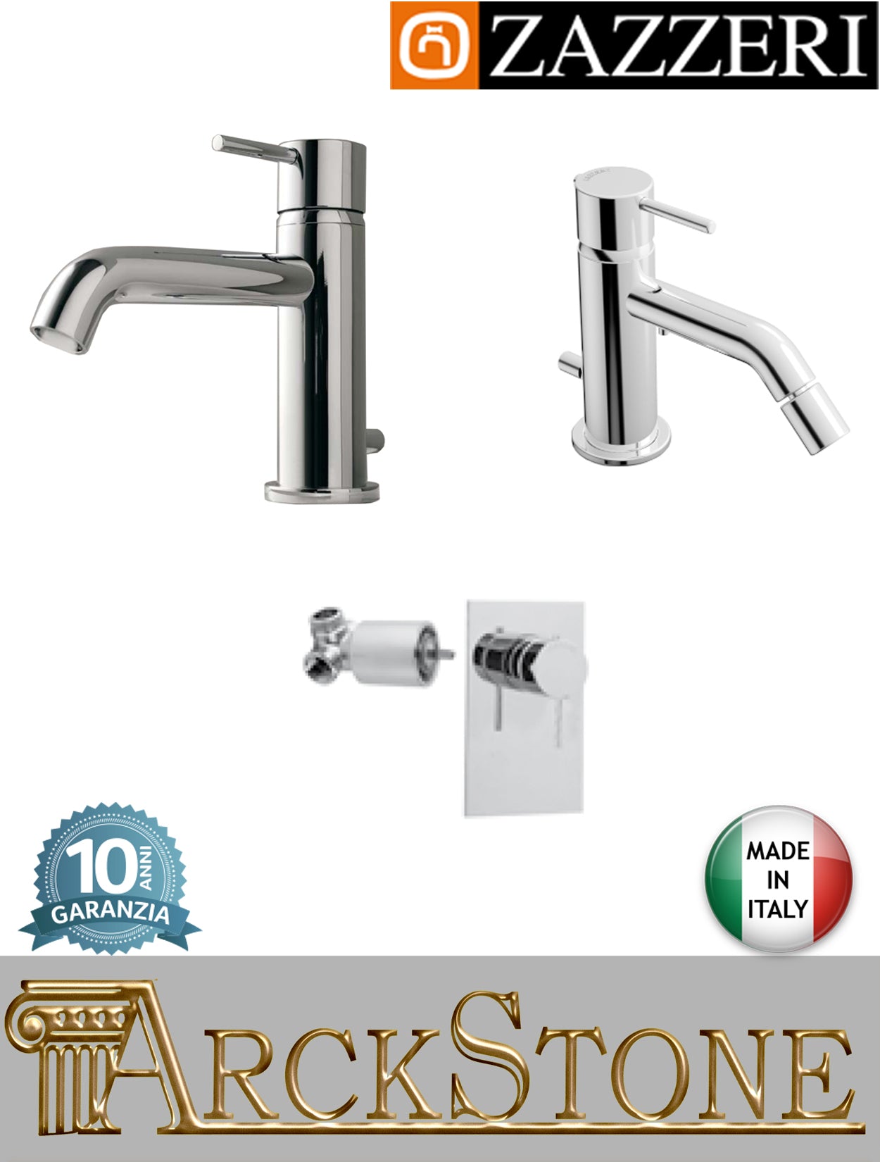 Rubinetteria bagno completa marca Zazzeri modello Modo 7 finitura ottone cromato miscelatore lavabo 130 mm bidet doccia appoggio monoforo parete incasso rubinetto piletta scarico mix fontana casa home arredo garanzia 10 anni made in italy