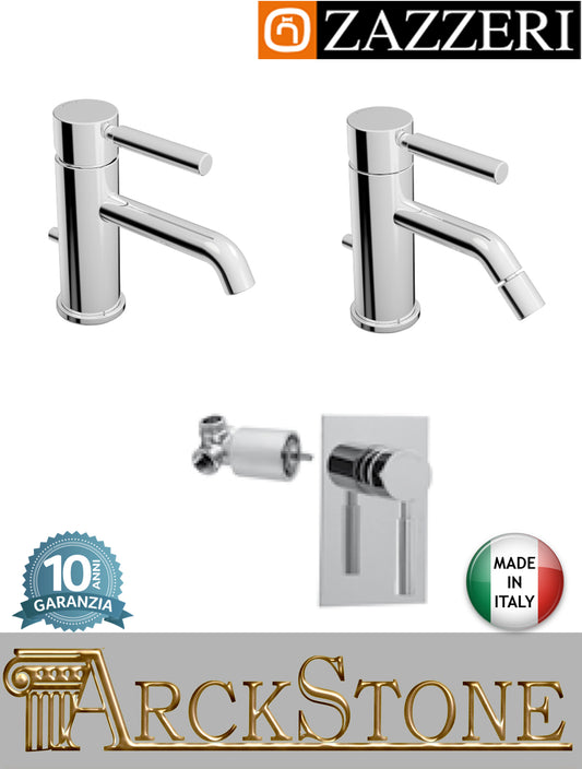 Rubinetteria bagno completa marca Zazzeri modello Da-Da 7 Mono finitura ottone cromato miscelatore lavabo bidet  Ø43 mm doccia appoggio monoforo parete incasso arredo mix casa rubinetto piletta scarico fontana garanzia 10 anni made in italy