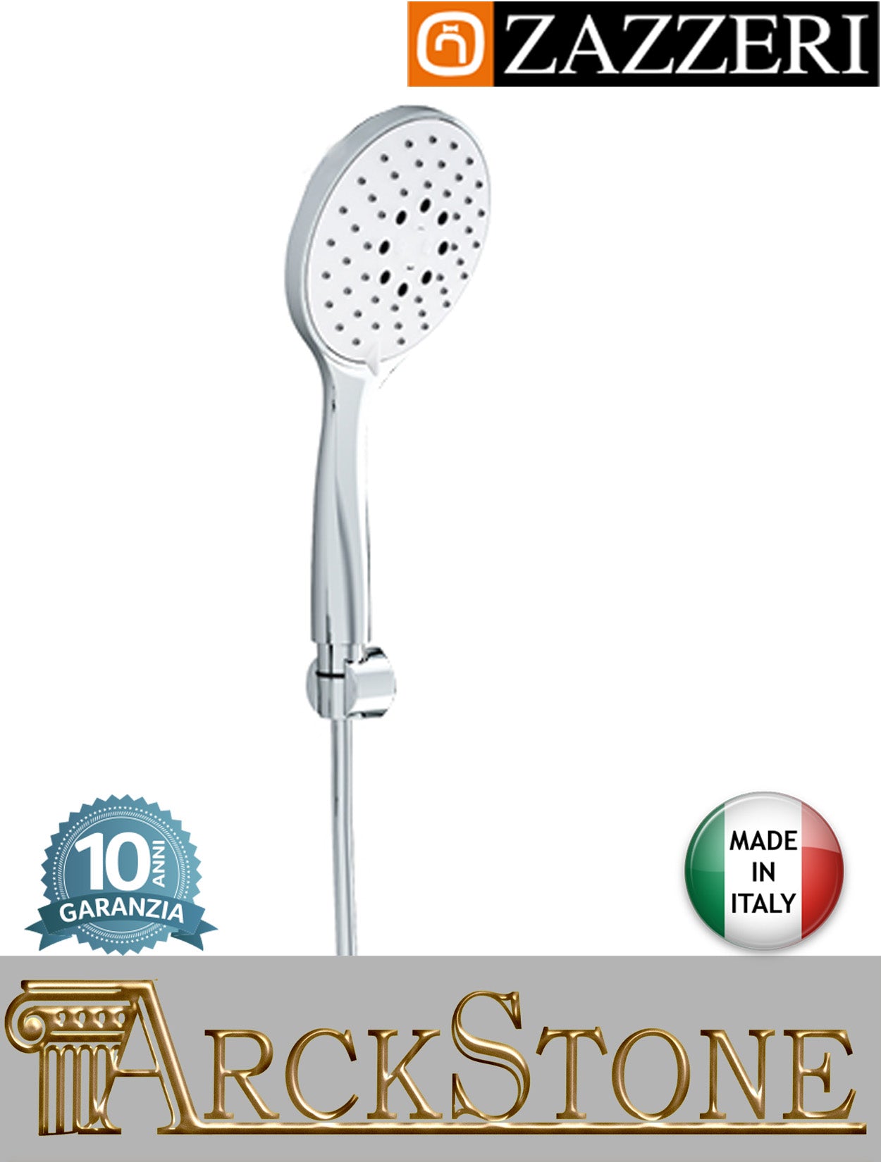 Set doccia marca Zazzeri modello Ultra finitura cromata parete completo doccetta Ø130 mm multifunzione supporto attacco arredo bagno anticalcare flessibile arredamento cromo garanzia 10 anni qualità made in italy