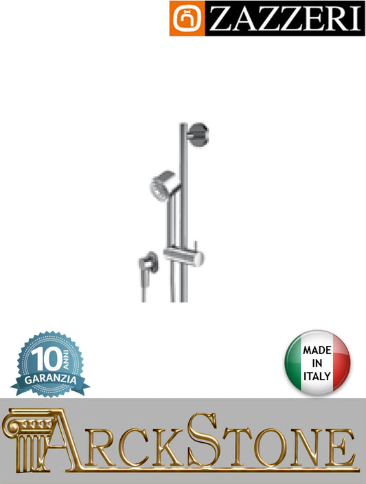 Asta saliscendi marca Zazzeri modello Ultra finitura ottone cromato completo set doccia doccetta Ø70 mm anticalcare presa acqua muro rubinetteria attacco supporto arredo bagno garanzia 10 anni qualità made in italy