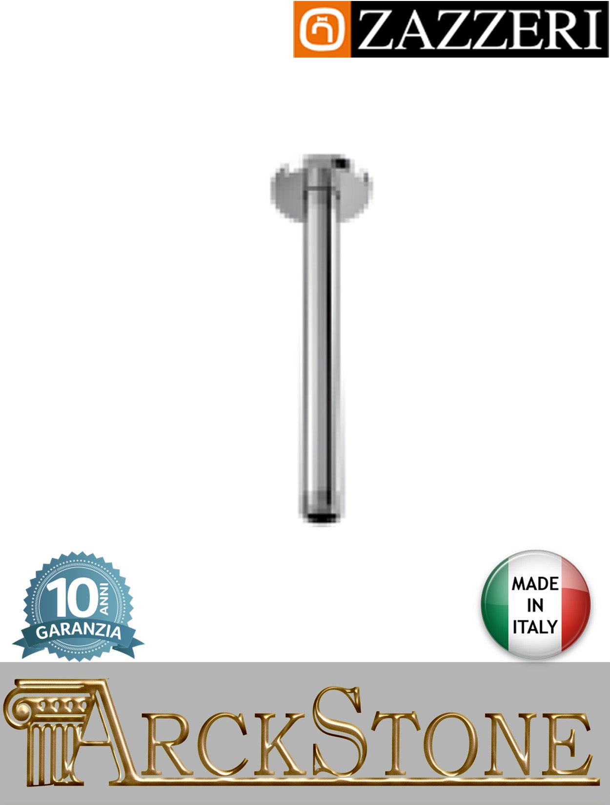 Braccio doccia marca Zazzeri modello Ultra finitura cromata soffitto mm Ø20 L200 soffitto arredo bagno tondo rubinetteria acqua arredamento casa home cromo azienda certificata garanzia 10 anni qualità made in italy