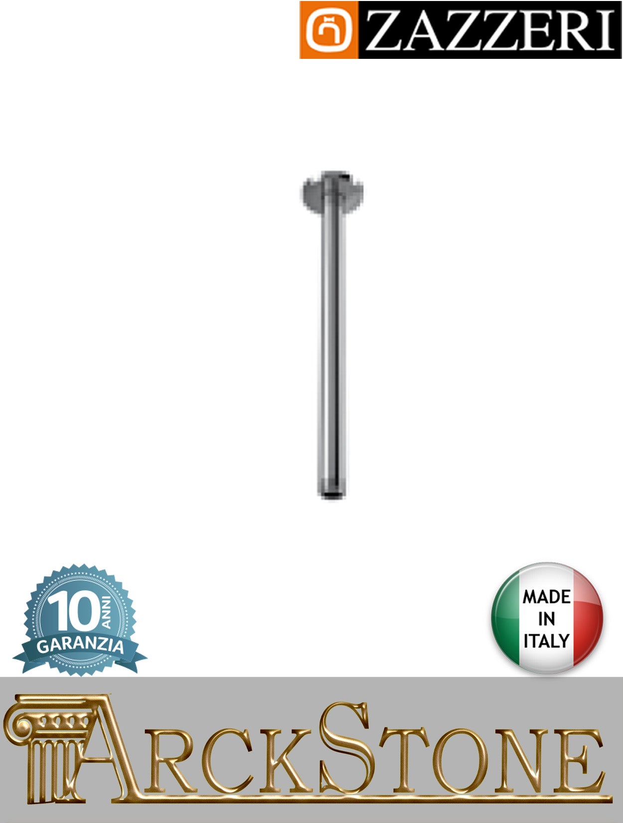 Braccio doccia marca Zazzeri modello Ultra finitura cromata soffitto mm Ø20 L300 soffitto arredo bagno tondo rubinetteria acqua arredamento casa home cromo azienda certificata garanzia 10 anni qualità made in italy