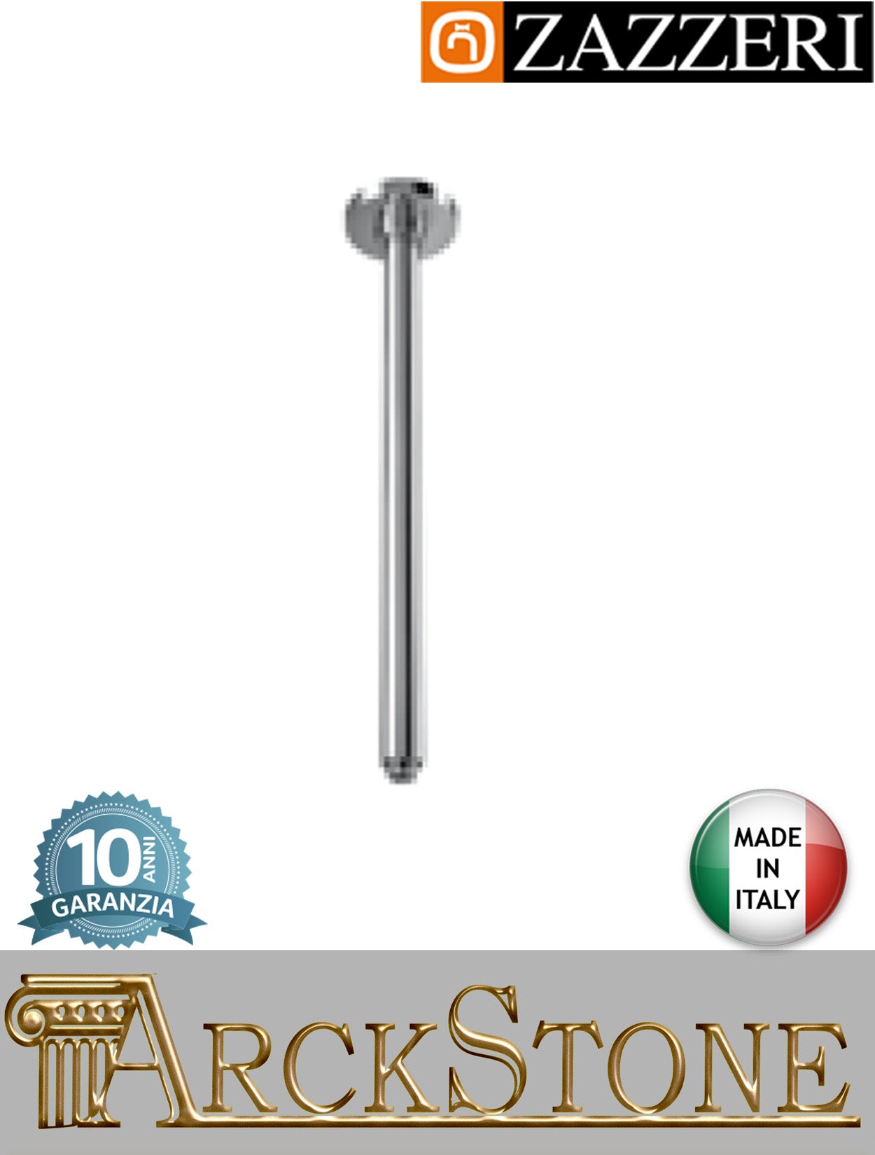 Braccio doccia marca Zazzeri modello Ultra finitura cromata soffitto mm Ø30 L500 soffitto arredo bagno tondo rubinetteria acqua arredamento casa home cromo azienda certificata garanzia 10 anni qualità made in italy