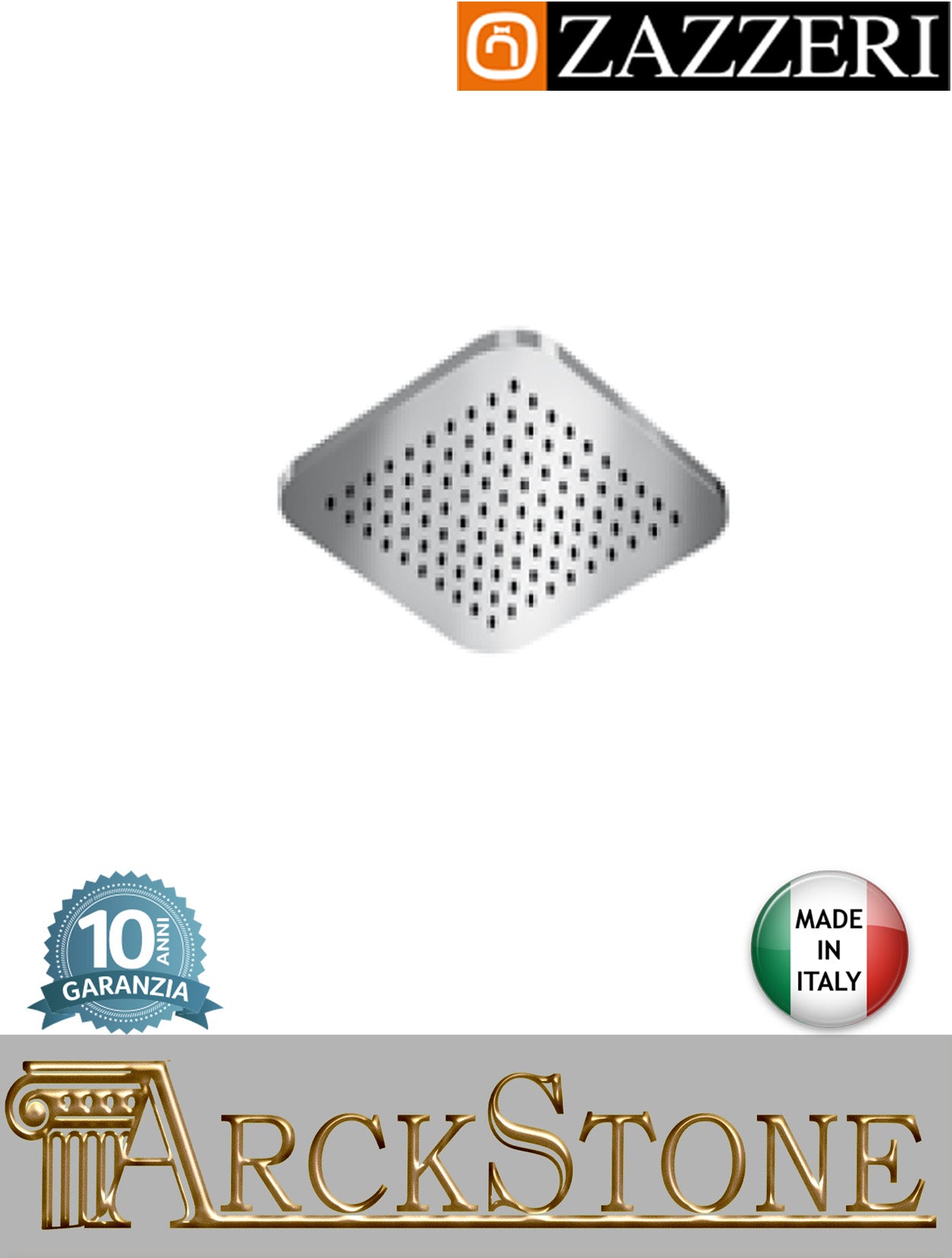 Soffione doccia 220x220 mm marca Zazzeri modello Ultra Quadrato finitura ottone cromato parete soffitto muro anticalcare acqua arredamento casa arredo bagno azienda certificata garanzia 10 anni qualità made in italy