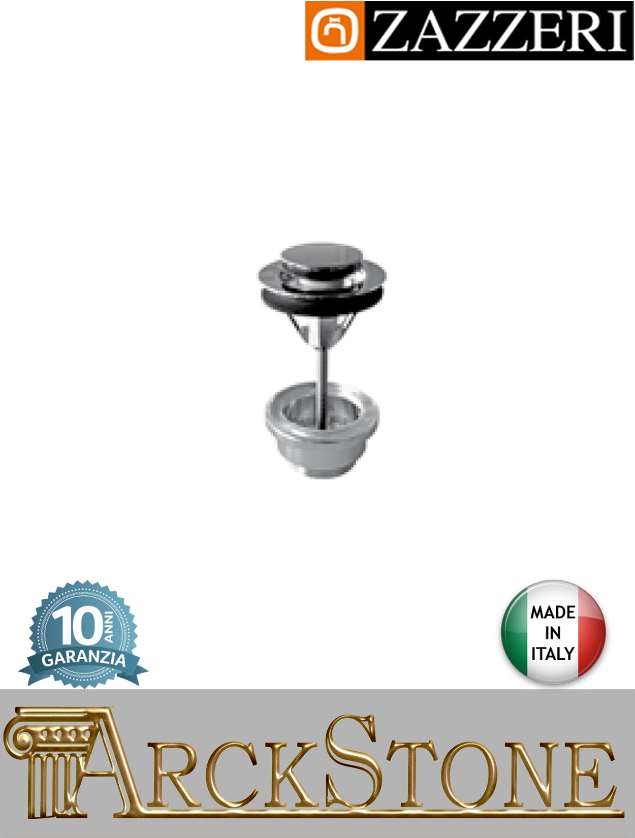 Piletta scarico marca Zazzeri modello Ultra finitura cromata comando pressione tappo Ø40 mm azienda certificata arredo bagno acqua arredamento casa home garanzia 10 anni qualità made in italy