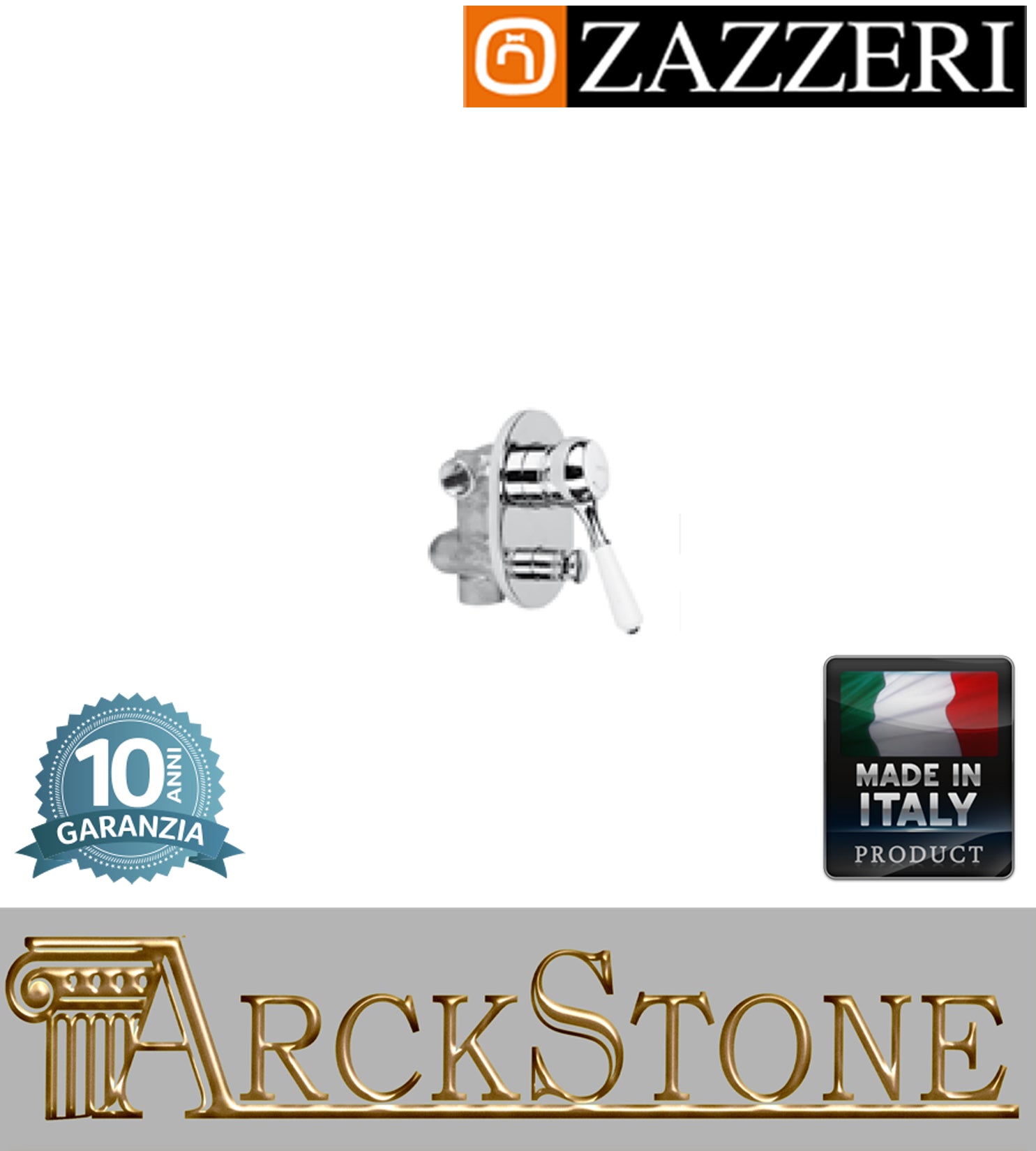 Miscelatore meccanico doccia marca Zazzeri modello Shower Unix completo finitura cromata leva bianca incasso parete rubinetto arredamento rubinetteria lavanderia cromo garanzia 10 anni azienda certificata made in italy