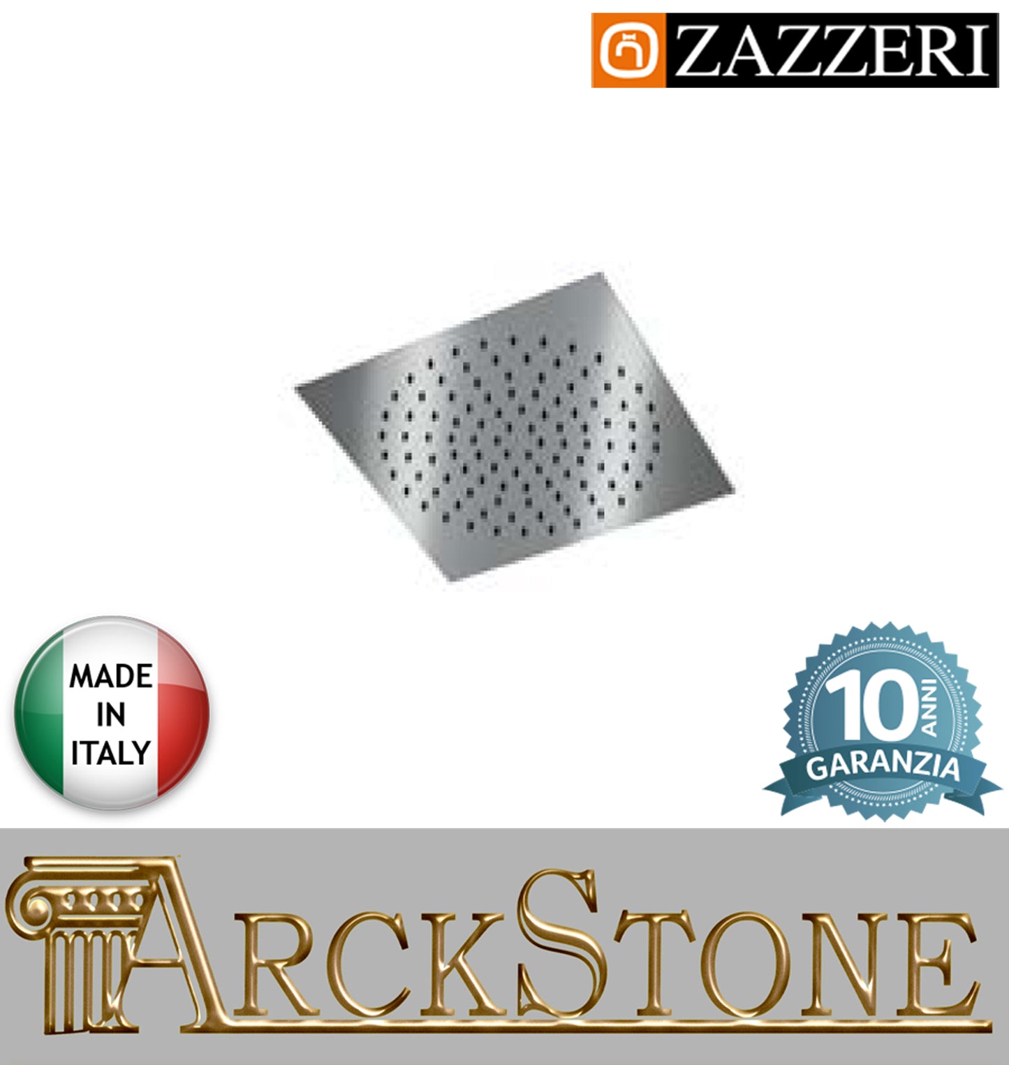 Soffione doccia marca casa Zazzeri modello Shower Unix acciaio inox light quadro 300x300 mm finitura lucido arredamento bagno soffitto parete muro anticalcare garanzia 10 anni azienda certificata qualità made in italy