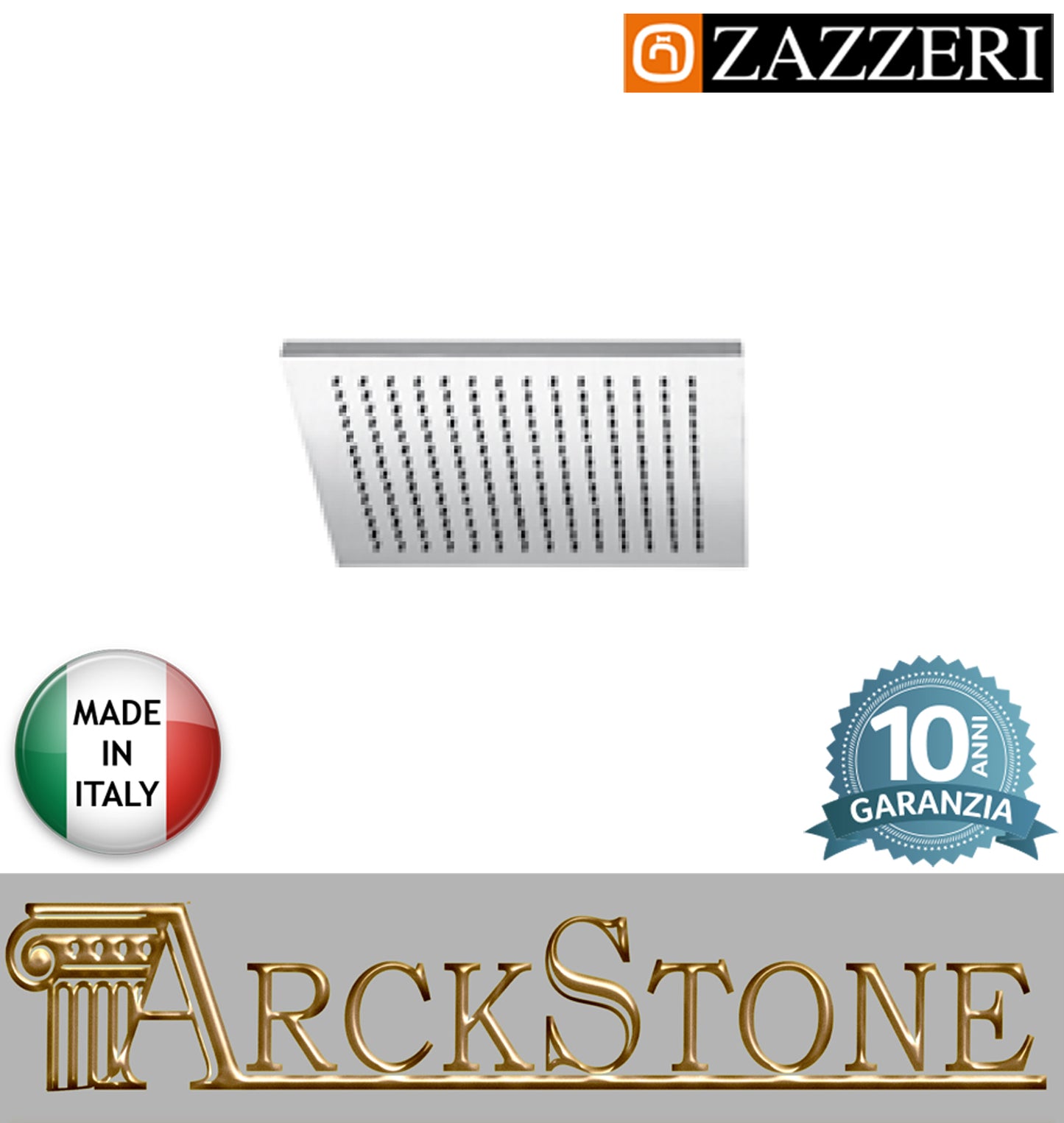 Soffione doccia marca casa Zazzeri modello Qquadro acciaio inox quadro 260x260 mm ispezionabile finitura cromo arredamento bagno soffitto parete anticalcare garanzia 10 anni azienda certificata qualità made in italy