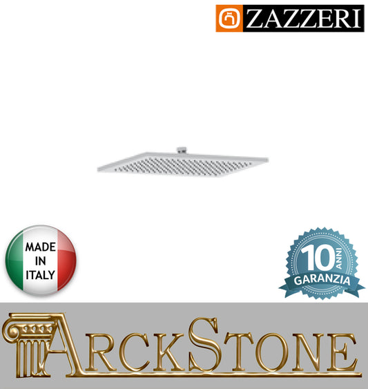 Soffione doccia marca casa Zazzeri modello Qquadro cromato 360x200 mm ispezionabile finitura cromo arredamento bagno soffitto parete anticalcare garanzia 10 anni azienda certificata qualità made in italy