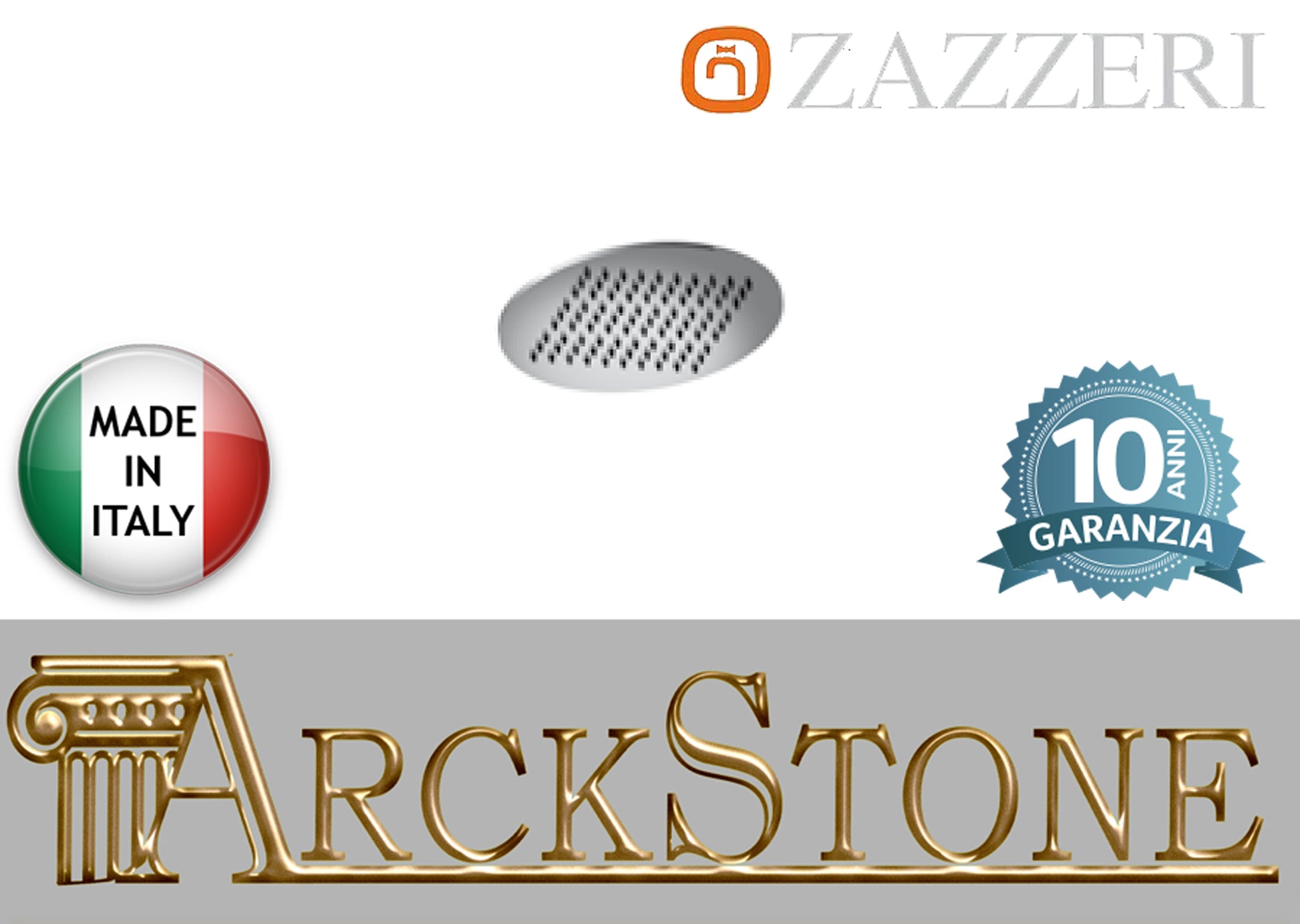 Soffione Doccia marca casa Zazzeri modello Shower Unix acciaio inox tondo Ø 200 mm finitura Lucido rotondo arredamento bagno soffitto parete muro anticalcare garanzia 10 anni azienda certificata qualità made in italy