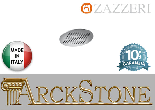 Soffione Doccia marca casa Zazzeri modello Shower Unix acciaio inox tondo Ø 200 mm finitura Lucido rotondo arredamento bagno soffitto parete muro anticalcare garanzia 10 anni azienda certificata qualità made in italy