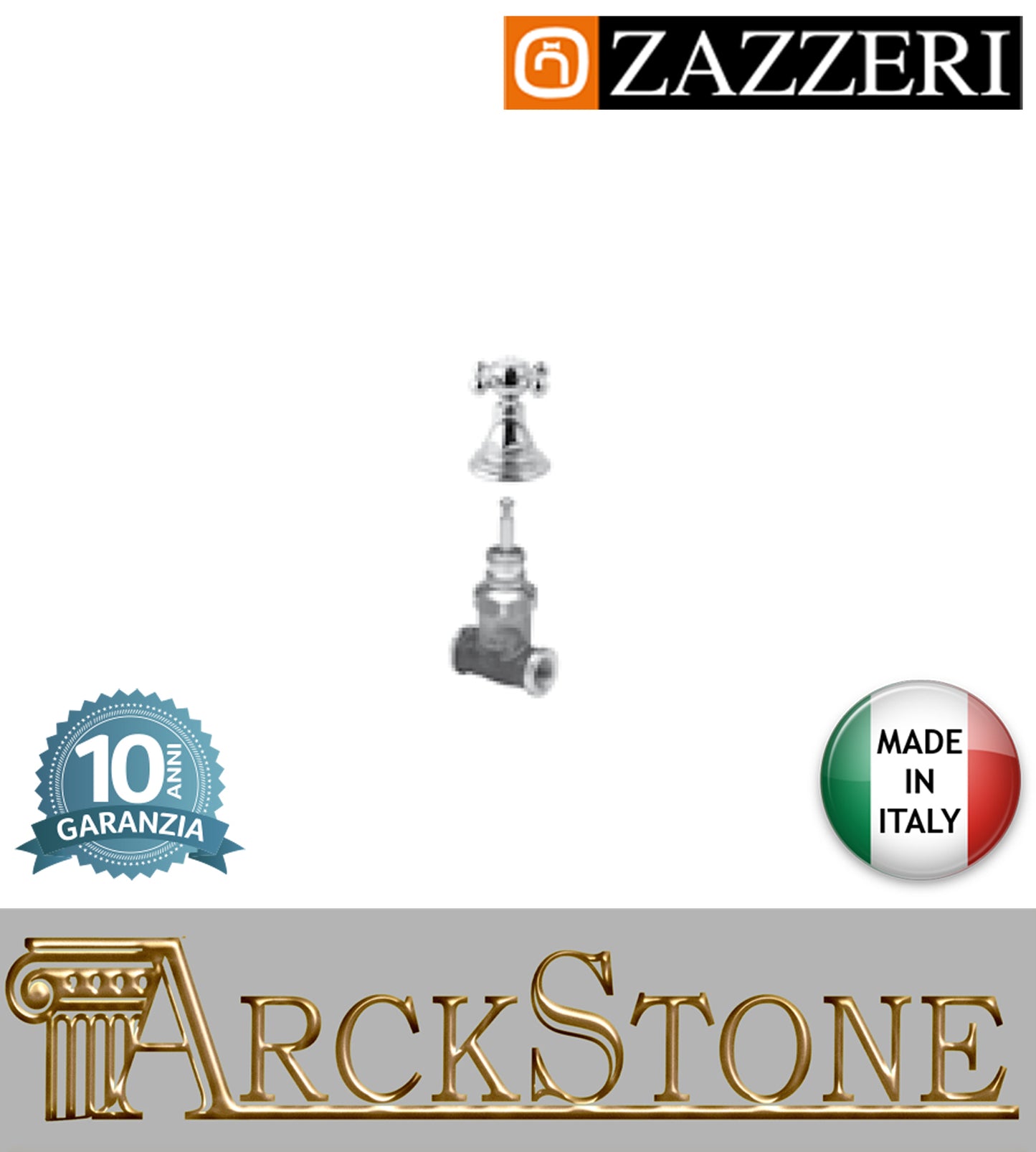 Rubinetto arresto marca Zazzeri modello Shower Unix G1/2" completo HOT vitone ceramico 180° finitura ottone cromato incasso parete rubinetto arredamento rubinetteria cromo bagno garanzia 10 anni qualità made in italy