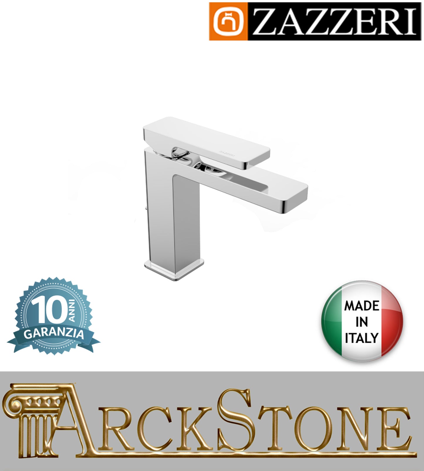 Miscelatore lavabo 125Xh112 mm marca Zazzeri modello Qquadro piletta scarico completo ECO finitura ottone cromato appoggio rubinetto rubinetteria arredamento cromo arredo bagno garanzia 10 anni qualità made in italy