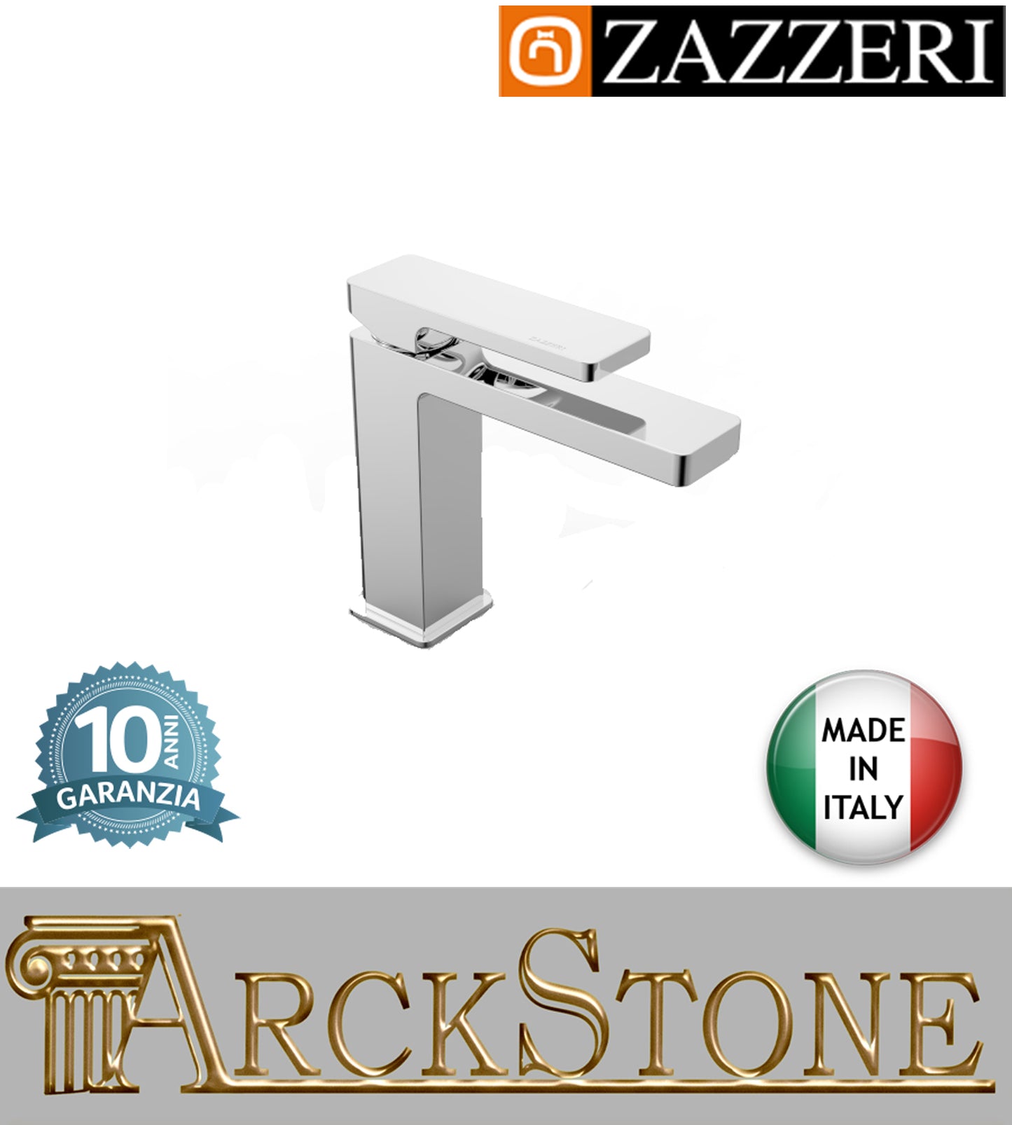 Miscelatore lavabo 125Xh112 mm marca Zazzeri modello Qquadro senza piletta scarico completo ECO finitura ottone cromato appoggio rubinetto rubinetteria arredamento cromo arredo bagno garanzia 10 anni qualità made in italy 