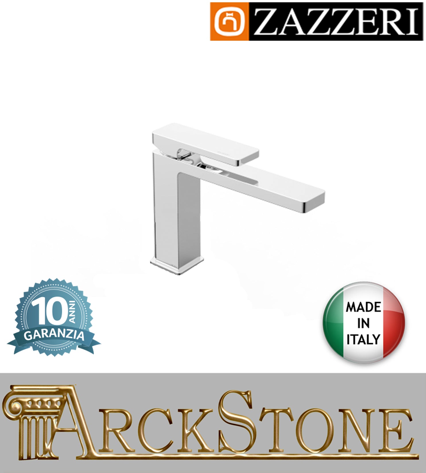 Miscelatore lavabo 170xh112 mm marca Zazzeri modello Qquadro senza piletta scarico completo ECO finitura ottone cromato appoggio rubinetto rubinetteria arredamento cromo arredo bagno garanzia 10 anni qualità made in italy 