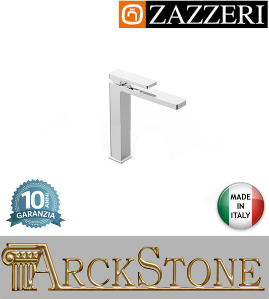 Miscelatore lavabo 170xh177 mm marca Zazzeri modello Qquadro senza piletta scarico completo ECO finitura ottone cromato appoggio rubinetto rubinetteria arredamento cromo arredo bagno garanzia 10 anni qualità made in italy