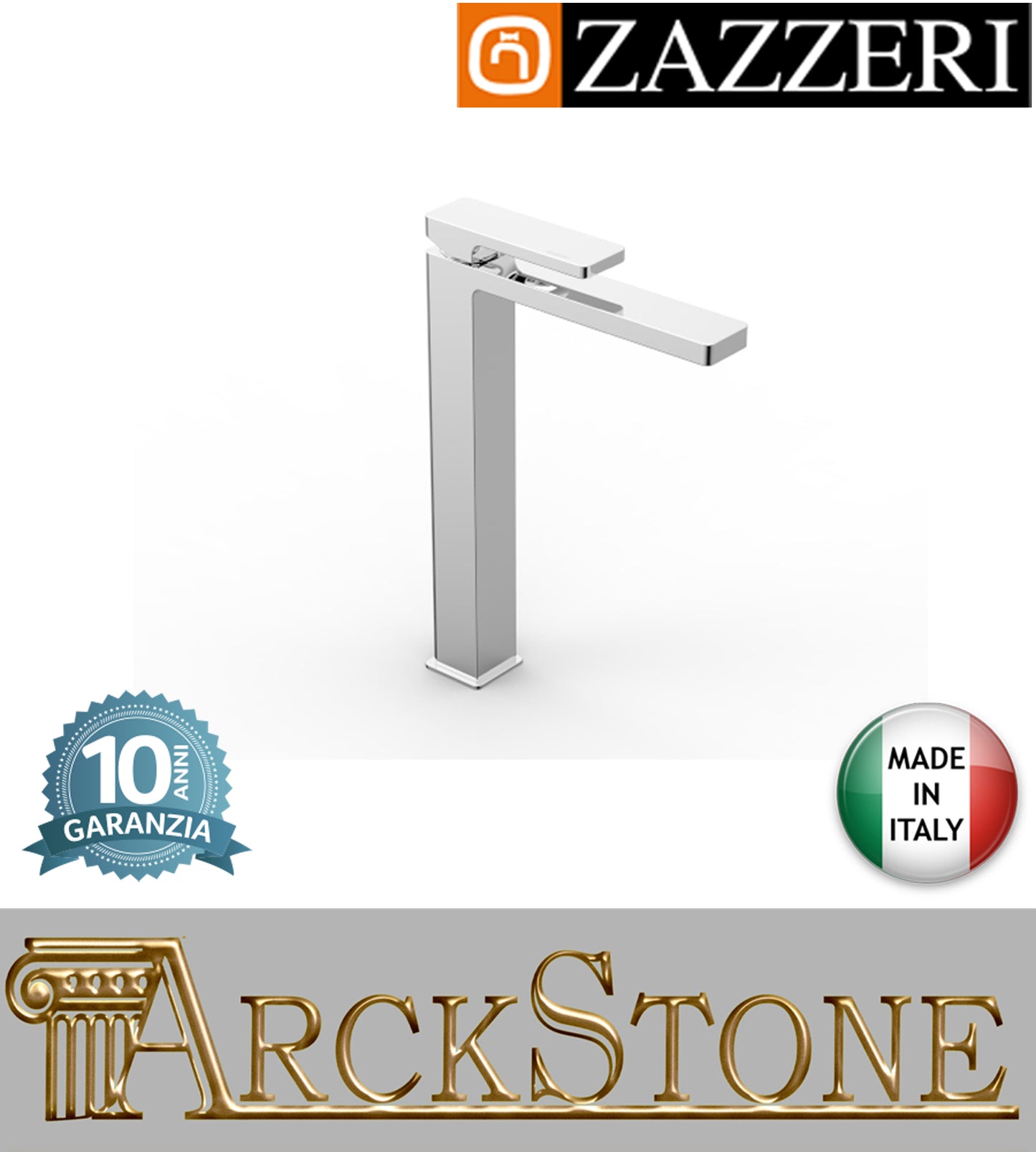 Miscelatore lavabo 170xh267 mm marca Zazzeri modello Qquadro senza piletta scarico completo ECO finitura ottone cromato appoggio rubinetto rubinetteria arredamento cromo arredo bagno garanzia 10 anni qualità made in italy 