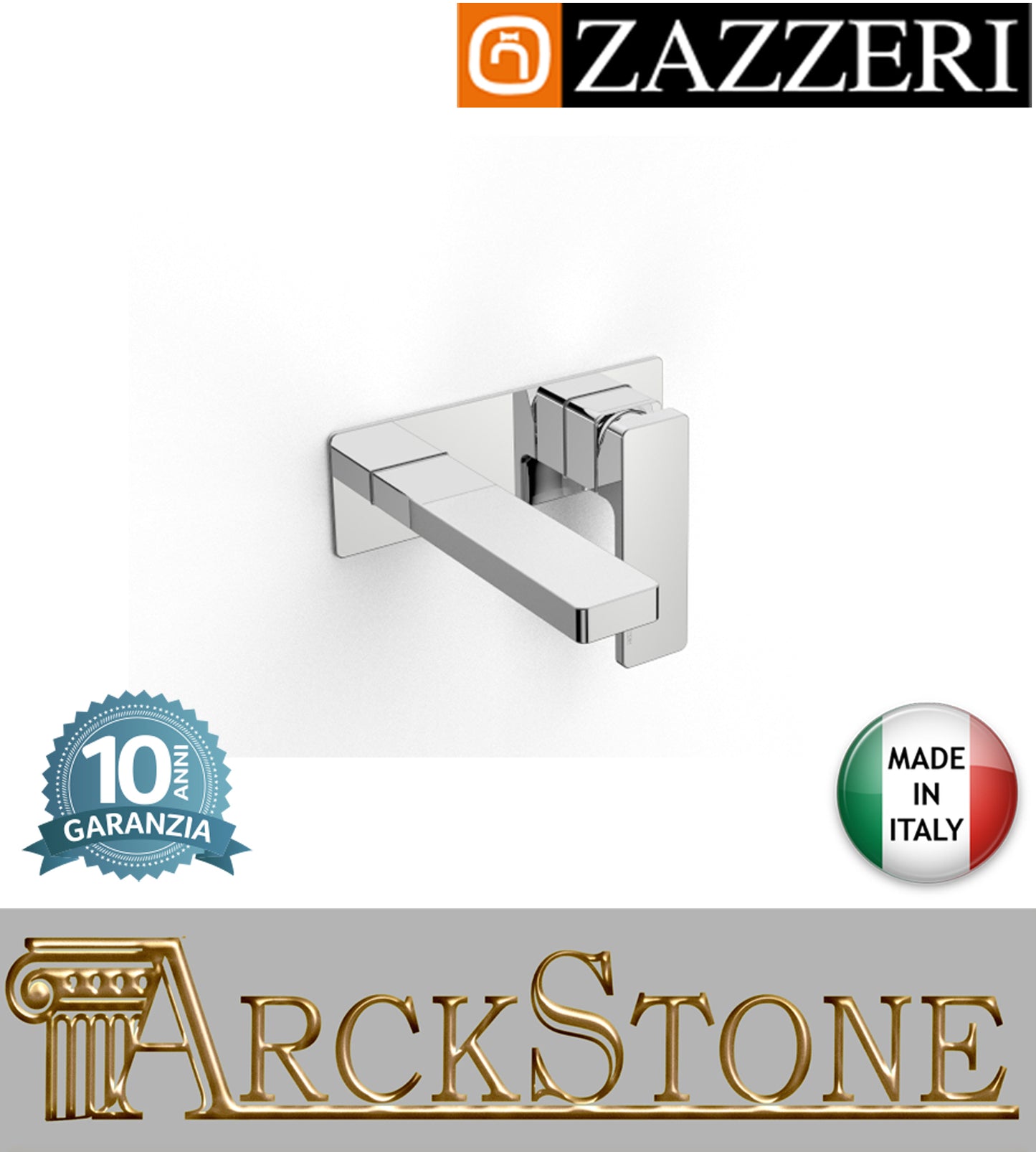 Miscelatore lavabo marca Zazzeri modello Qquadro completo getto 175mm ECO finitura ottone cromato incasso rubinetto parete rubinetteria arredamento cromo acqua arredo bagno garanzia 10 anni qualità made in italy 