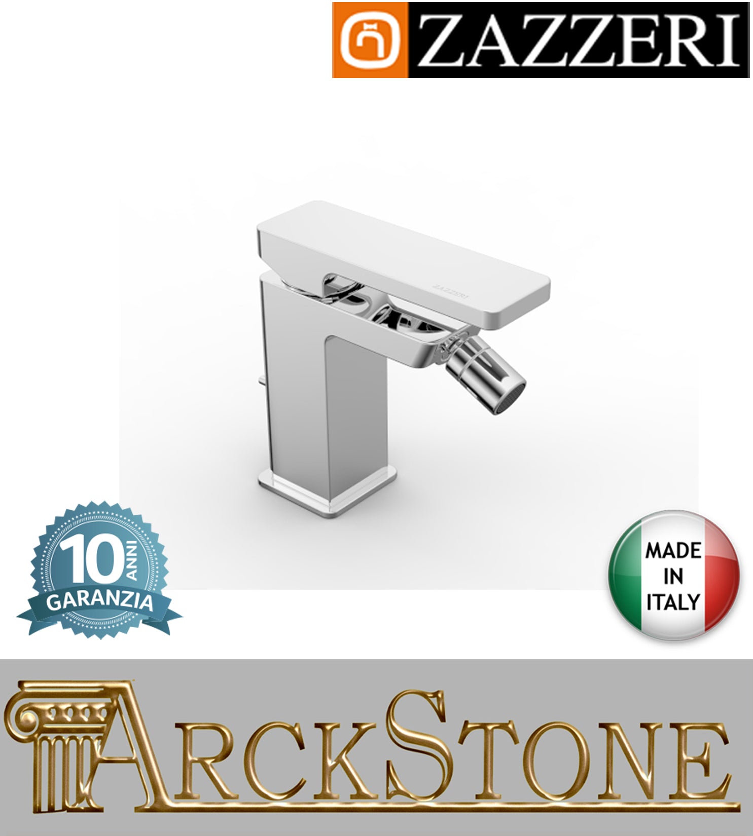 Miscelatore bidet 96xh80 mm marca Zazzeri modello Qquadro completo finitura ottone cromato areatore appoggio rubinetto rubinetteria arredamento cromo casa acqua arredo bagno garanzia 10 anni qualità made in italy