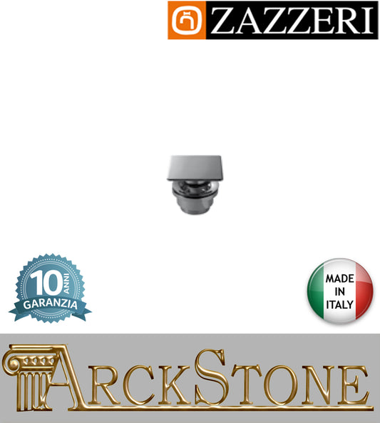 Piletta scarico marca Zazzeri modello Qquadro completo 70mm finitura cromato tappo piatto comando pressione appoggio rubinetteria arredamento cromo casa home acqua arredo bagno garanzia 10 anni qualità made in italy