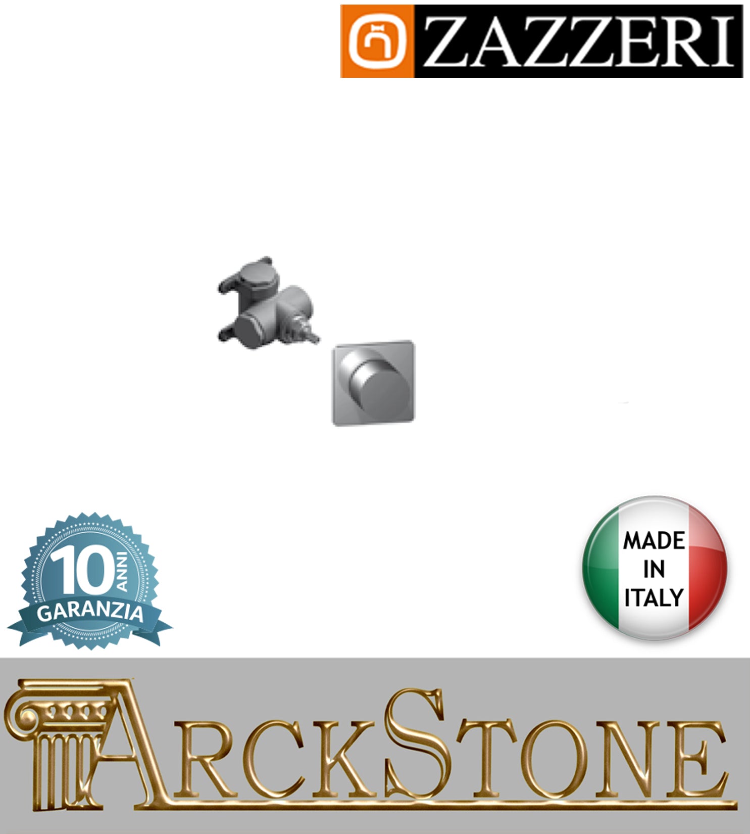 Rubinetto arresto marca Zazzeri modello Qquadro completo G3/4" vitone ceramico 90° finitura ottone cromato incasso parete rubinetto arredamento rubinetteria cromo arredo bagno garanzia 10 anni qualità made in italy