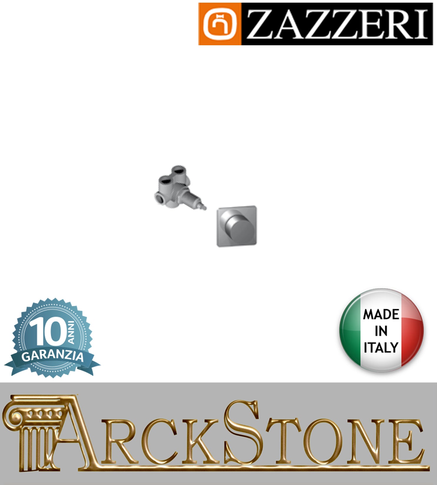 Rubinetto arresto marca Zazzeri modello Qquadro 2900V405AB1+3500Y407AA0CRCR completo G1/2" deviatore tre vie finitura ottone cromato incasso parete rubinetto arredamento rubinetteria cromo arredo bagno garanzia 10 anni qualità made in italy