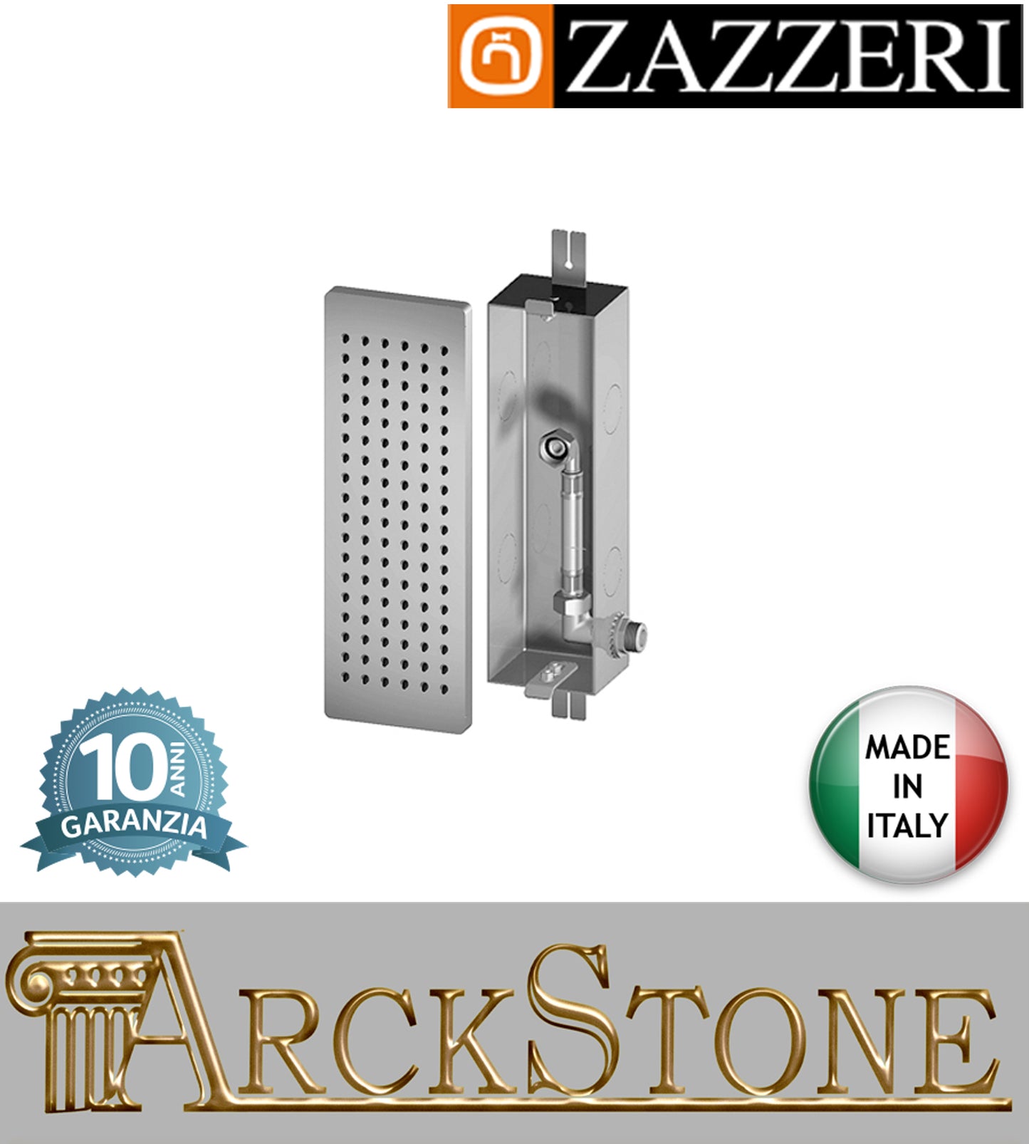 Soffione doccia verticale marca Zazzeri modello Qquadro parete 100x300 mm Flyfall acciaio inox finitura lucida anticalcare rubinetteria arredamento bagno garanzia 10 anni azienda certificata qualità made in italy