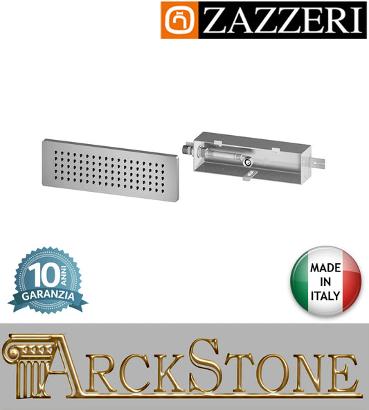 Soffione doccia orizzontale marca Zazzeri modello Qquadro parete 300x100 mm Flyfall acciaio inox finitura cromata anticalcare rubinetteria arredamento bagno garanzia 10 anni azienda certificata qualità made in italy