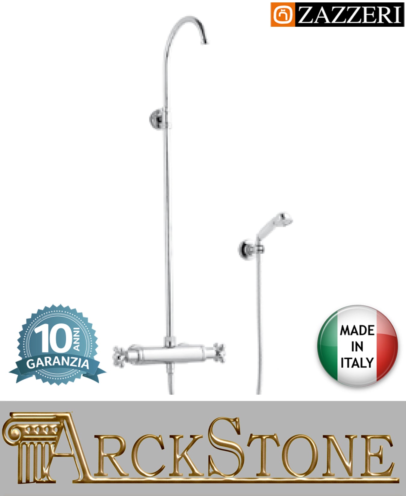 Colonna doccia marca casa Zazzeri modello Shower Unix miscelatore rubinetto termostatico doccetta finitura cromato arredamento bagno rubinetteria garanzia 10 anni azienda certificata qualità made in italy