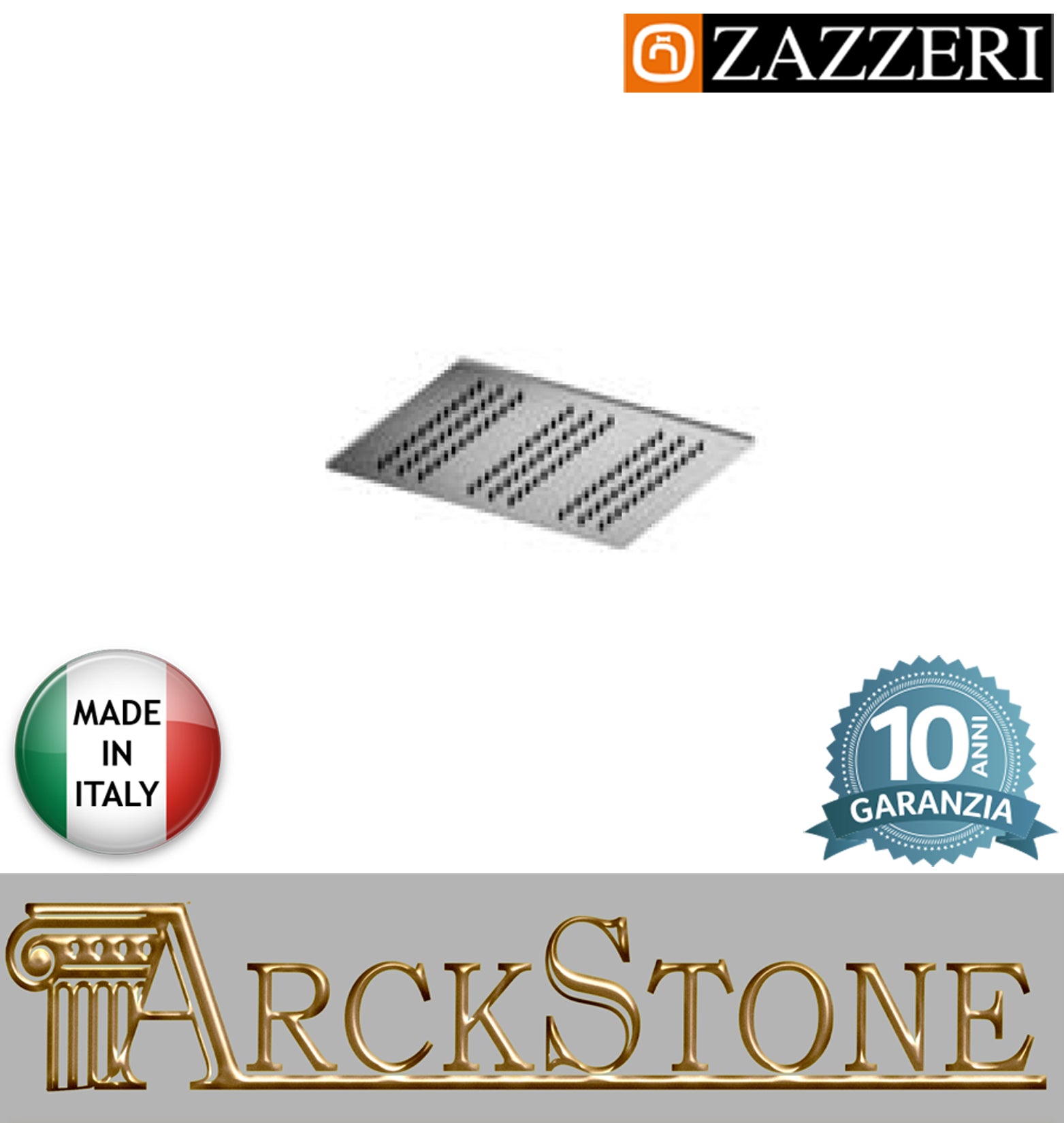 Soffione doccia marca casa Zazzeri modello Qquadro cromato quadro 260x260 mm ispezionabile finitura lucida arredamento bagno soffitto parete anticalcare garanzia 10 anni azienda certificata qualità made in italy