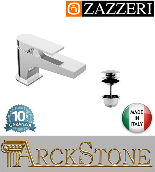 Miscelatore lavabo 110xh55 marca Zazzeri modello 100 finitura ottone cromato piletta scarico pressione rubinetto rubinetteria cromo arredamento fontana arredo bagno appoggio garanzia 10 anni qualità made in italy