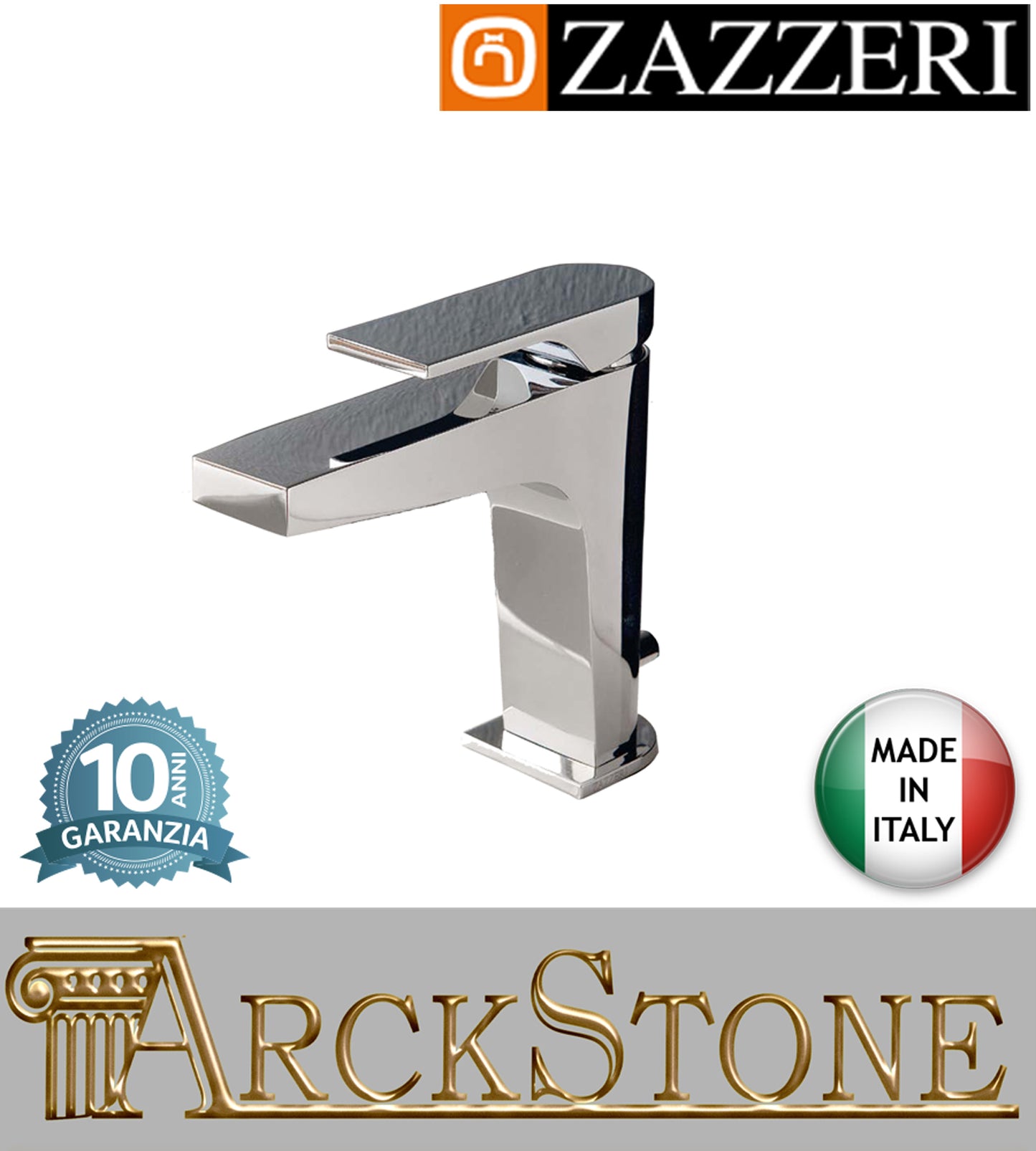 Miscelatore lavabo 110xh105 marca Zazzeri modello 100 finitura ottone cromato piletta scarico automatico rubinetto rubinetteria cromo arredamento fontana arredo bagno appoggio garanzia 10 anni qualità made in italy