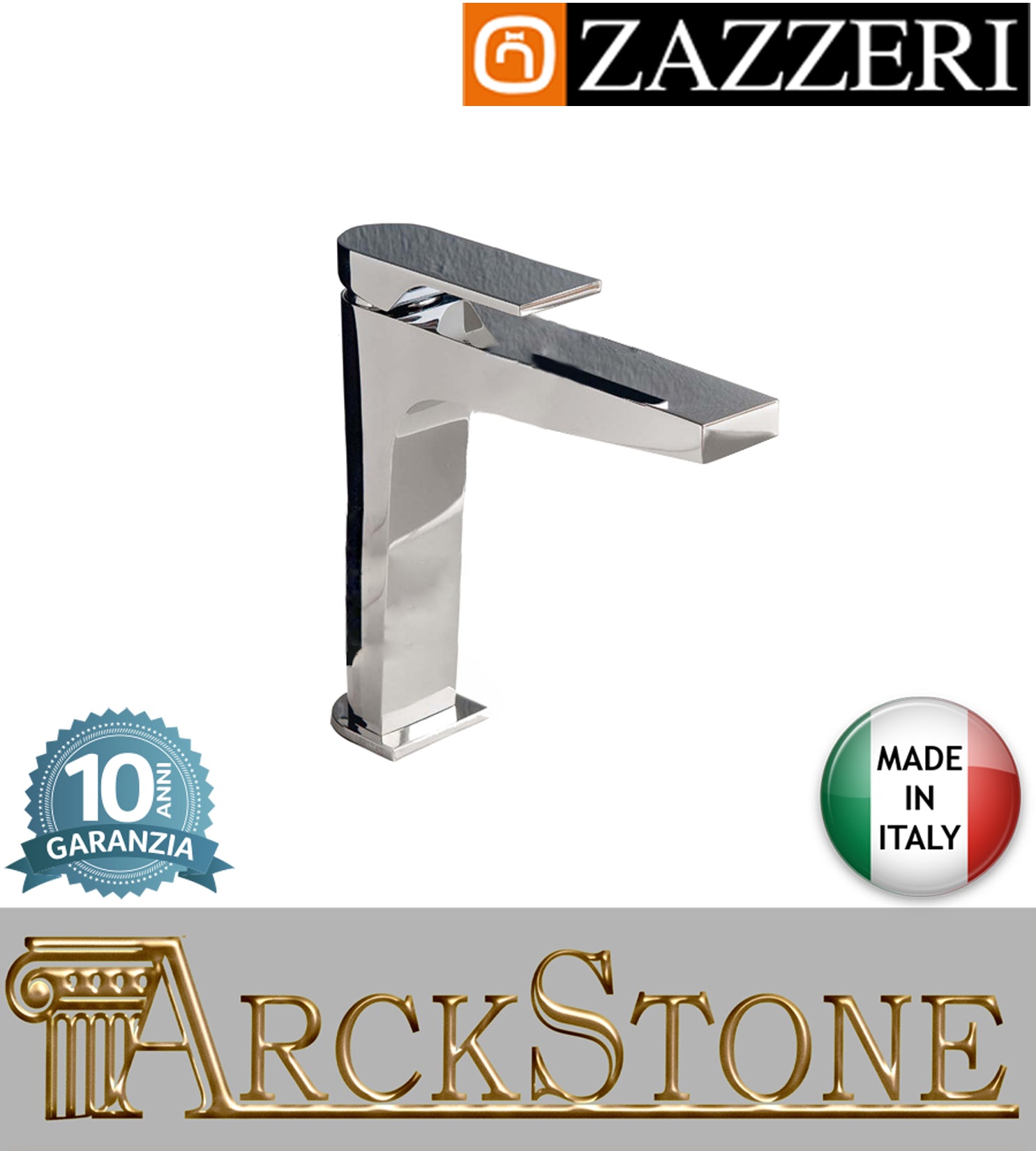 Miscelatore lavabo 150xh165 marca Zazzeri modello 100 finitura ottone cromato senza piletta scarico rubinetto rubinetteria cromo arredamento fontana arredo bagno appoggio garanzia 10 anni qualità made in italy