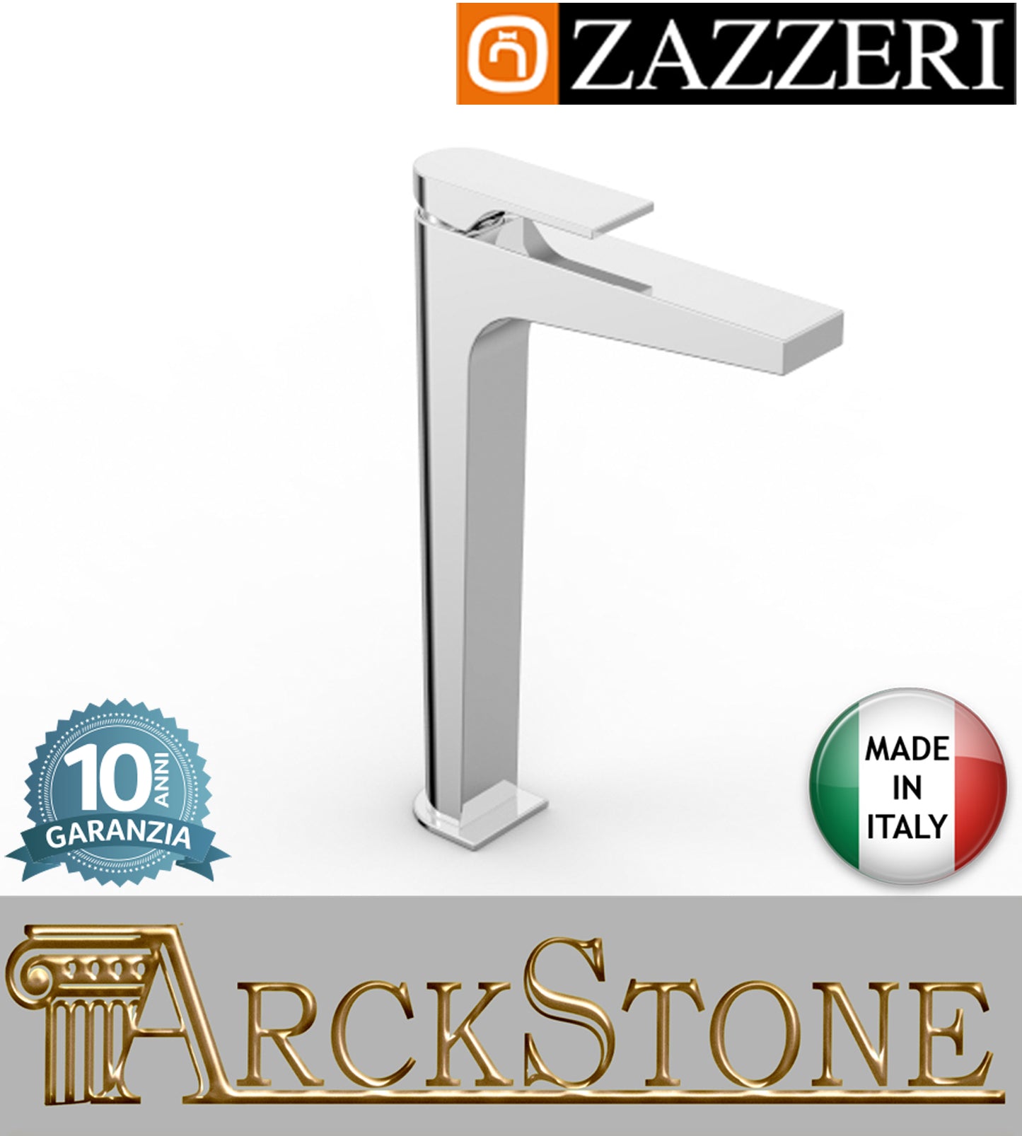 Miscelatore lavabo 150xh265 marca Zazzeri modello 100 finitura ottone cromato senza piletta scarico rubinetto rubinetteria cromo arredamento fontana arredo bagno appoggio garanzia 10 anni qualità made in italy