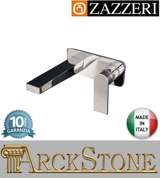 Miscelatore lavabo getto 190mm marca Zazzeri modello 100 incasso completo parete finitura ottone cromato rubinetto rubinetteria cromo arredamento fontana casa muro arredo bagno garanzia 10 anni qualità made in italy