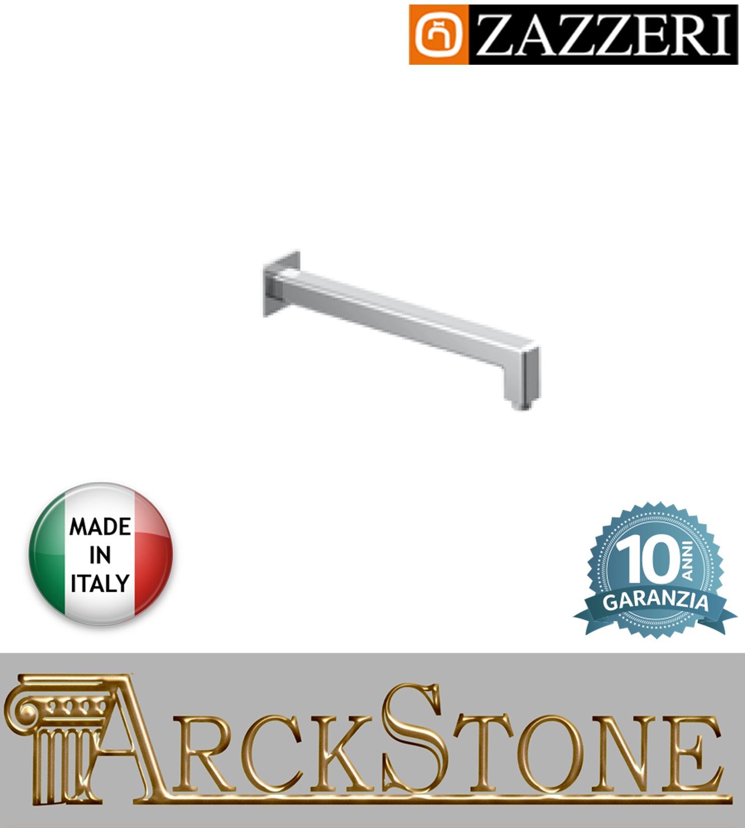 Braccio soffione doccia marca Zazzeri modello Shower Unix parete finitura cromata 345 mm rubinetteria muro casa arredamento bagno cromo incasso garanzia 10 anni azienda certificata qualità made in italy