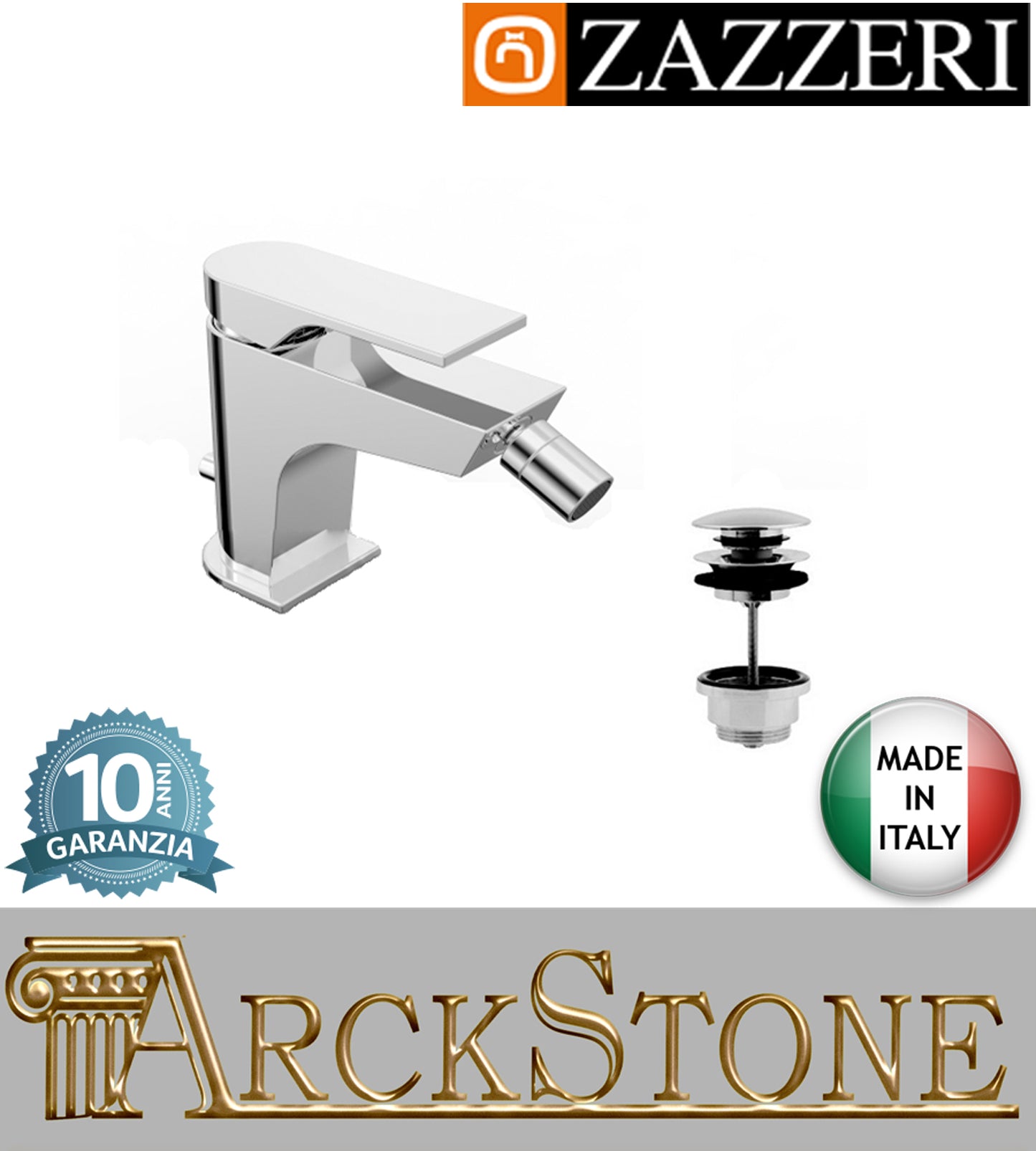 Miscelatore lavabo bidet h50mm marca Zazzeri modello 100 appoggio monoforo piletta scarico pressione finitura ottone cromato rubinetto rubinetteria autorizzato arredamento arredo bagno garanzia 10 anni qualità made in italy