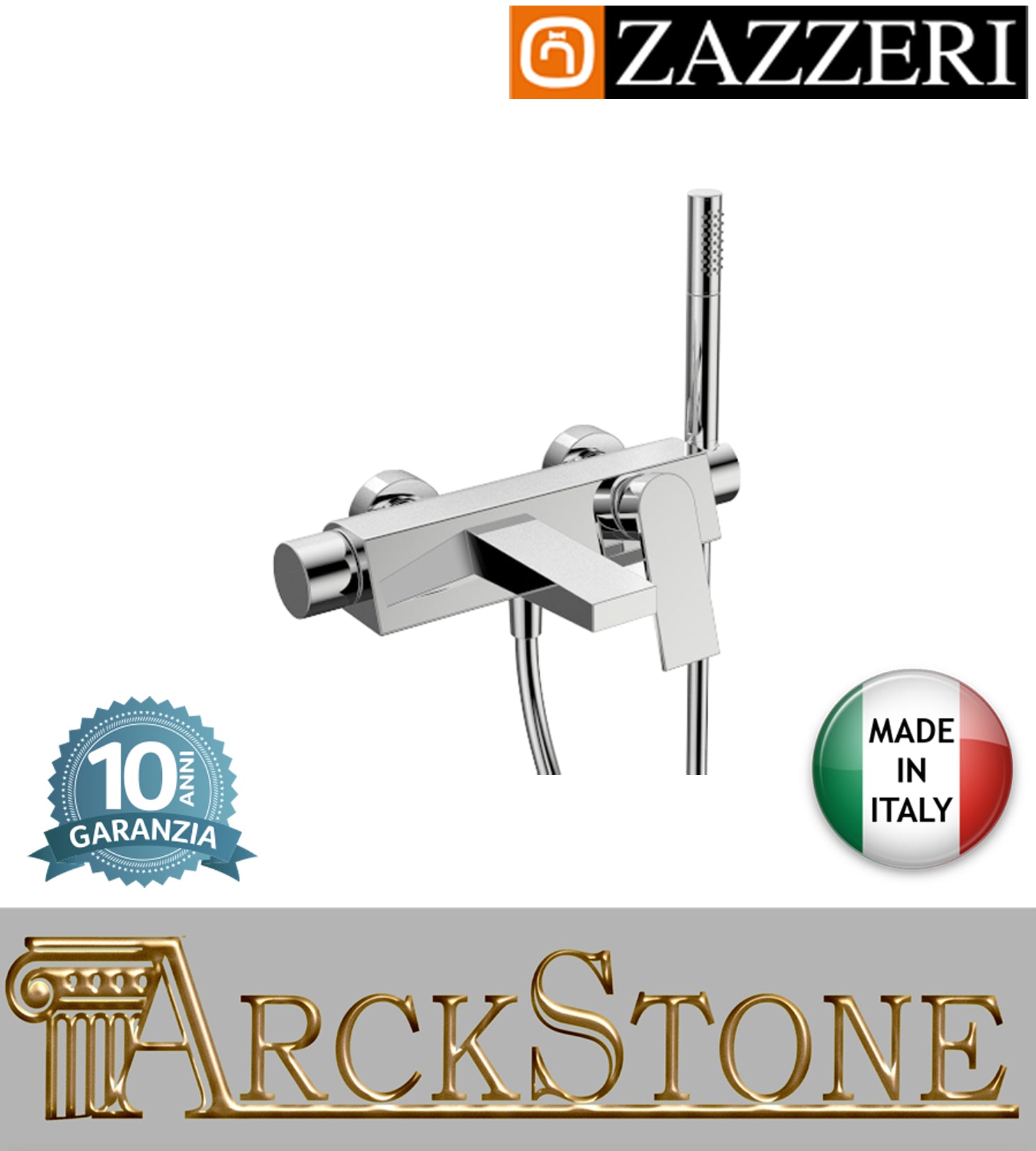 Miscelatore vasca marca Zazzeri modello 100 esterno duplex 1/2" finitura ottone cromato rubinetto rubinetteria areatore parete flessibile arredo bagno muro casa acqua home garanzia 10 anni qualità made in italy 