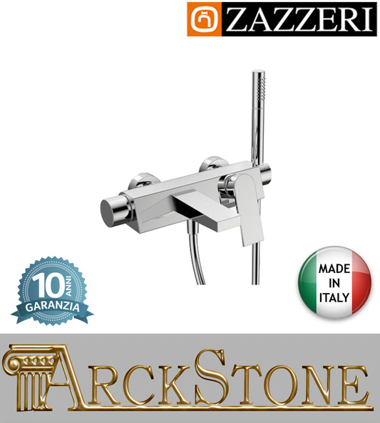 Miscelatore vasca marca Zazzeri modello 100 esterno duplex 1/2" finitura ottone cromato rubinetto rubinetteria areatore parete flessibile arredo bagno muro casa acqua home garanzia 10 anni qualità made in italy 