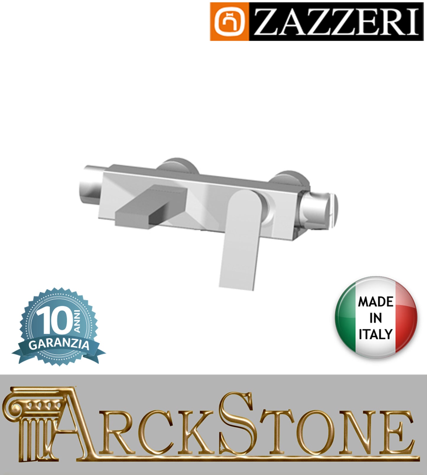 Miscelatore vasca marca Zazzeri modello 100 esterno senza doccetta flessibile finitura ottone cromato rubinetto rubinetteria areatore parete arredo bagno muro casa home acqua garanzia 10 anni qualità made in italy