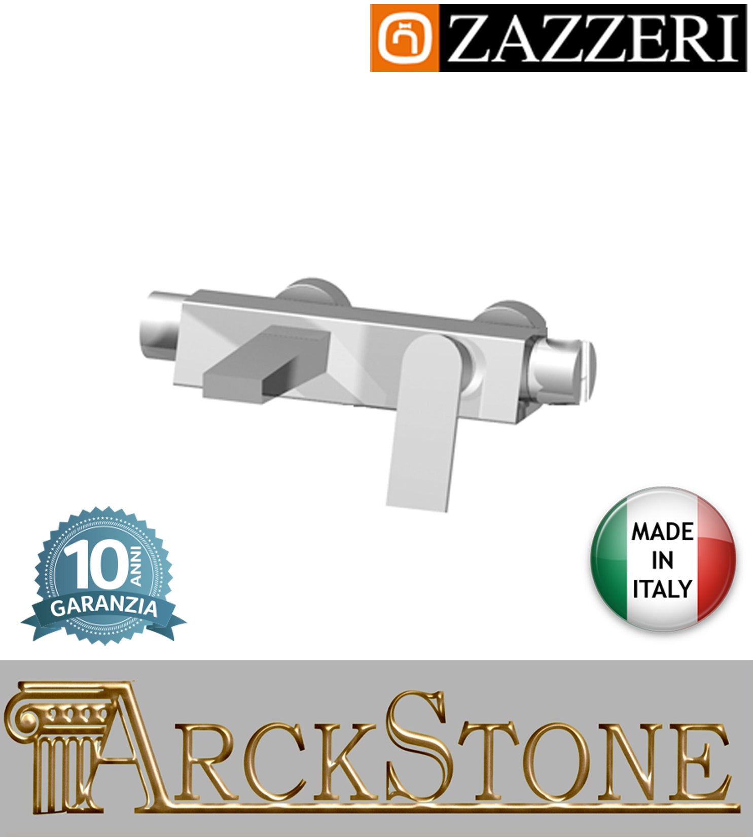 Miscelatore vasca marca Zazzeri modello 100 esterno senza doccetta flessibile finitura ottone cromato rubinetto rubinetteria areatore parete arredo bagno muro casa home acqua garanzia 10 anni qualità made in italy