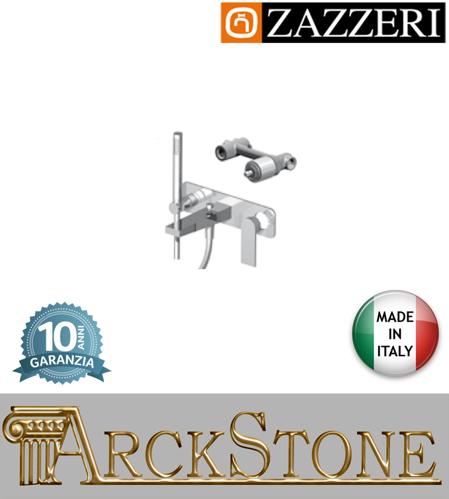 Miscelatore vasca marca Zazzeri modello 100 incasso doccetta flessibile PVC finitura ottone cromato rubinetto rubinetteria areatore parete arredo bagno muro casa acqua home garanzia 10 anni qualità made in italy