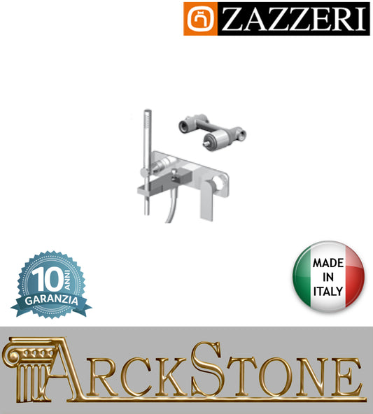 Miscelatore vasca marca Zazzeri modello 100 incasso doccetta flessibile PVC finitura ottone cromato rubinetto rubinetteria areatore parete arredo bagno muro casa acqua home garanzia 10 anni qualità made in italy