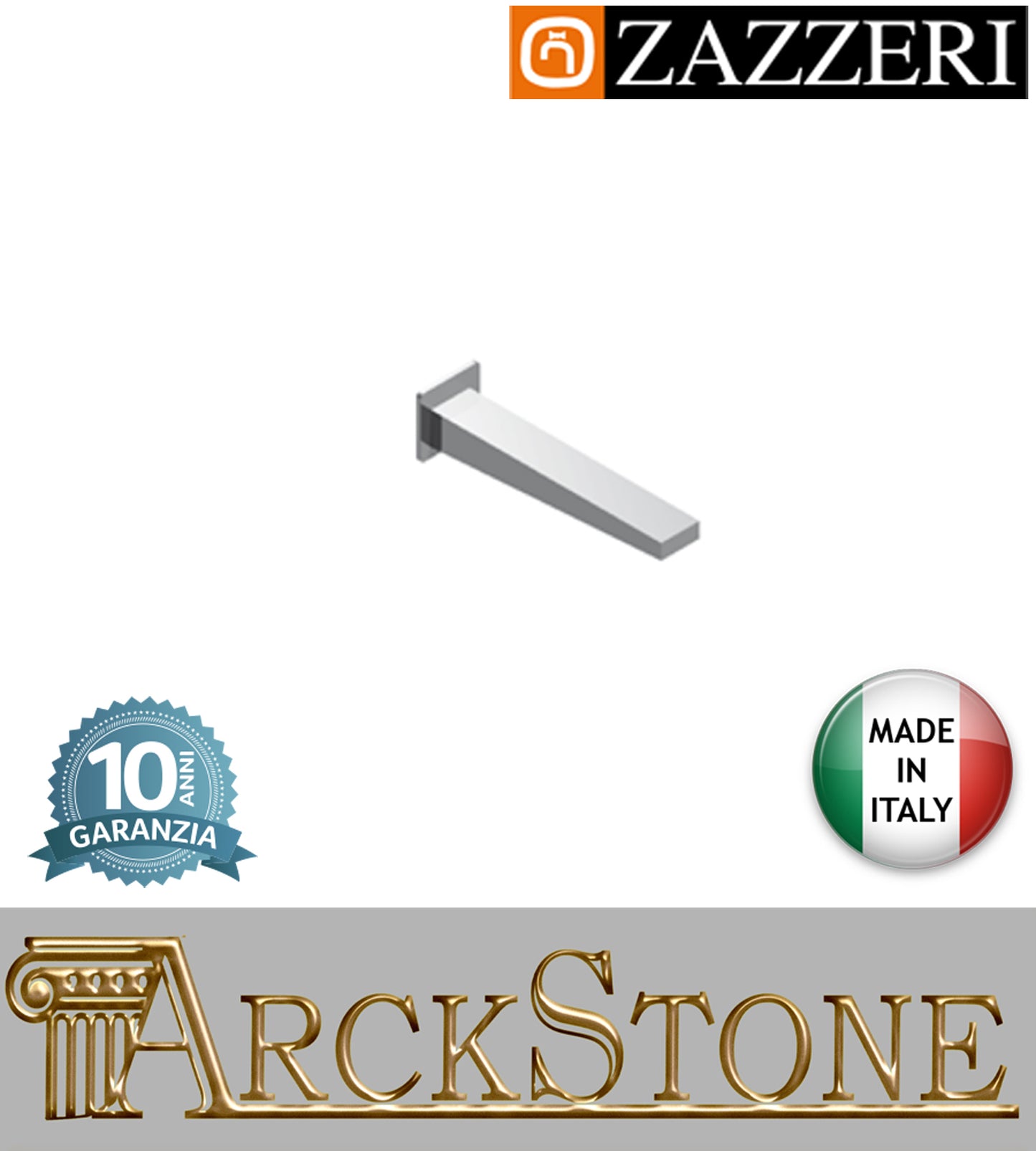 Getto lavabo vasca 250 mm marca Zazzeri modello 100 incasso finitura ottone cromato parete rubinetto rubinetteria cromo arredamento fontana arredo bagno casa acqua home muro garanzia 10 anni qualità made in italy