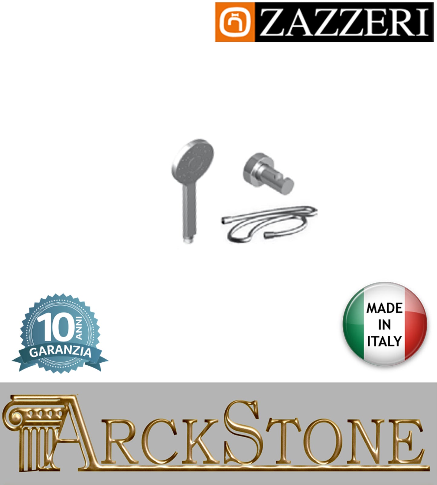 Set doccia marca Zazzeri modello 100 finitura ottone cromato parete doccetta Ø105 mm flessibile rubinetto rubinetteria cromo arredamento arredo bagno azienda certificata muro garanzia 10 anni qualità made in italy 