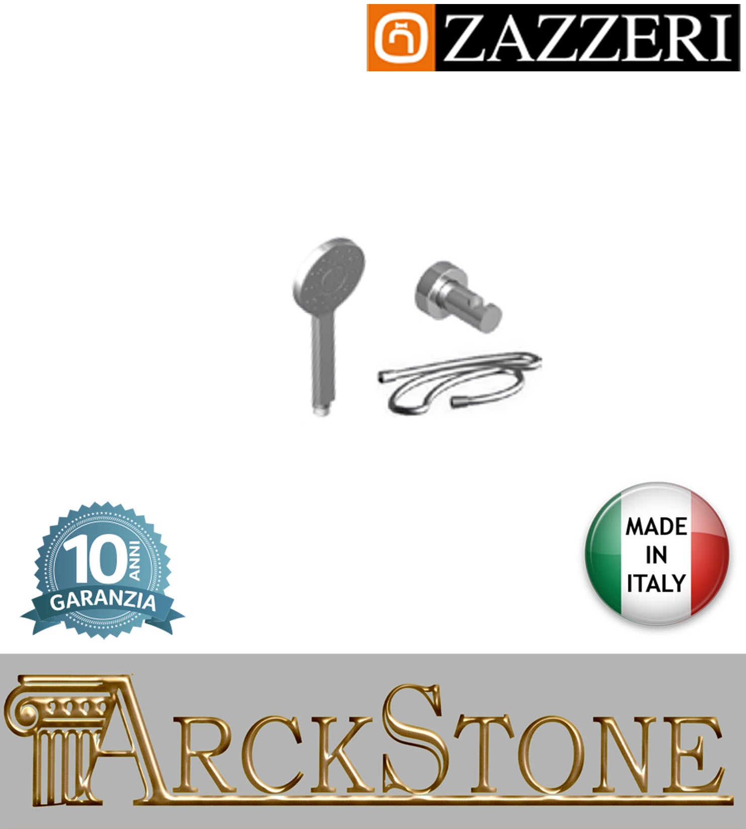 Set doccia marca Zazzeri modello 100 finitura ottone cromato parete doccetta Ø105 mm flessibile rubinetto rubinetteria cromo arredamento arredo bagno azienda certificata muro garanzia 10 anni qualità made in italy 