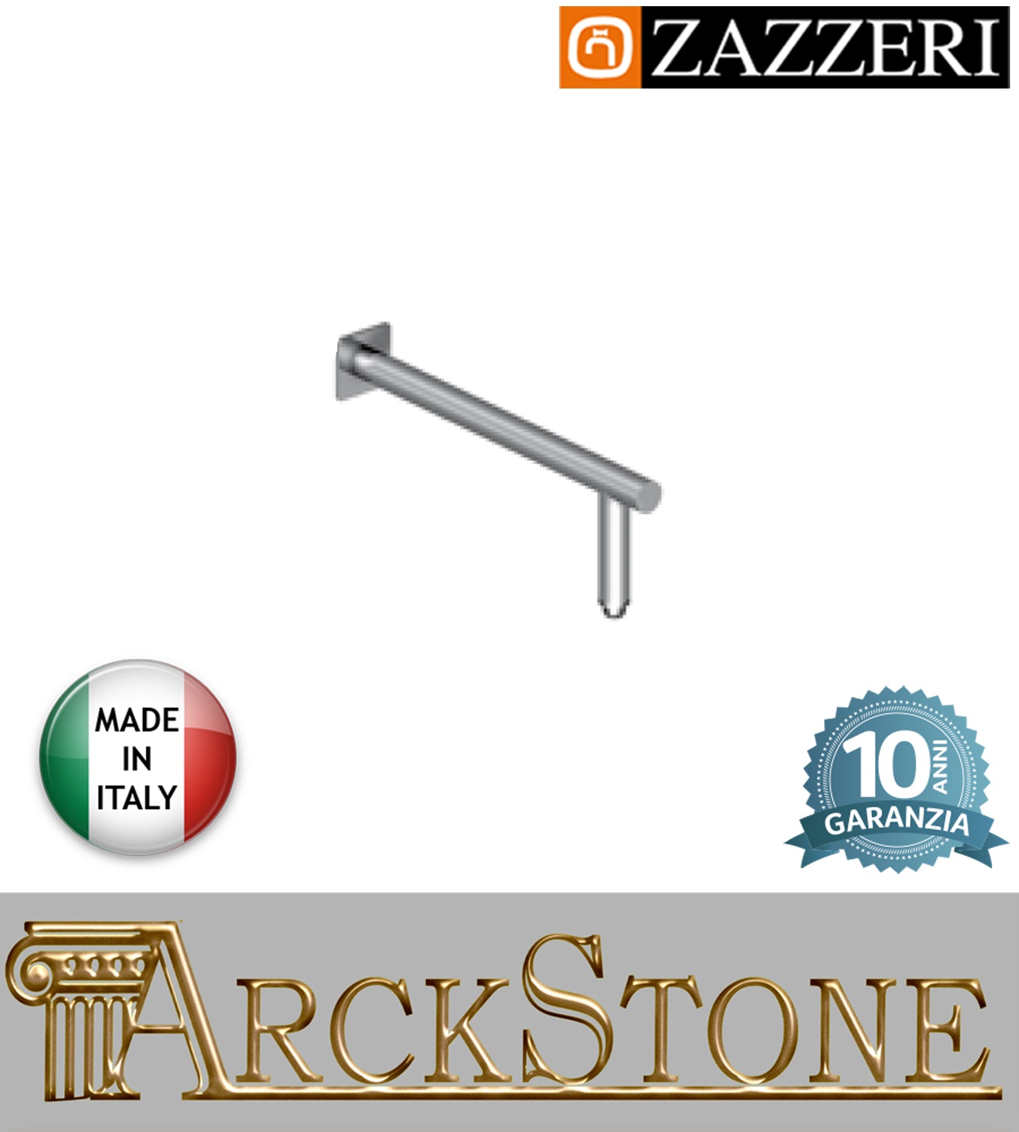 Braccio doccia marca Zazzeri modello Shower Unix parete finitura cromata 395 mm rubinetteria muro casa arredamento bagno cromo incasso garanzia 10 anni azienda certificata qualità made in italy