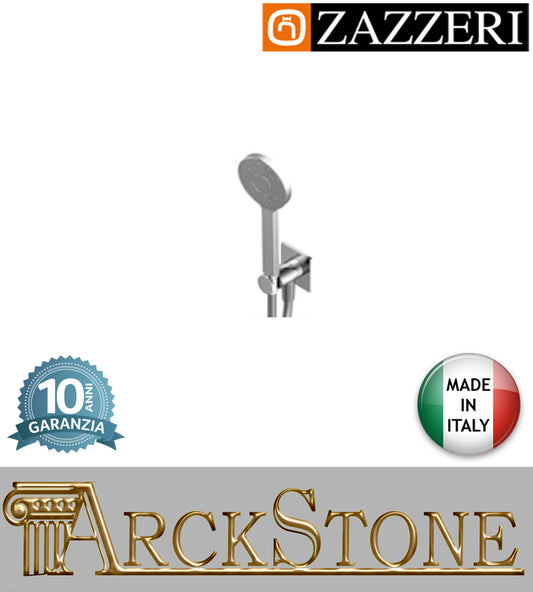 Set doccetta Ø105 mm marca Zazzeri modello 100 finitura ottone cromato anticalcare presa acqua muro supporto flessibile rubinetteria arredamento arredo bagno casa acqua azienda garanzia 10 anni qualità made in italy